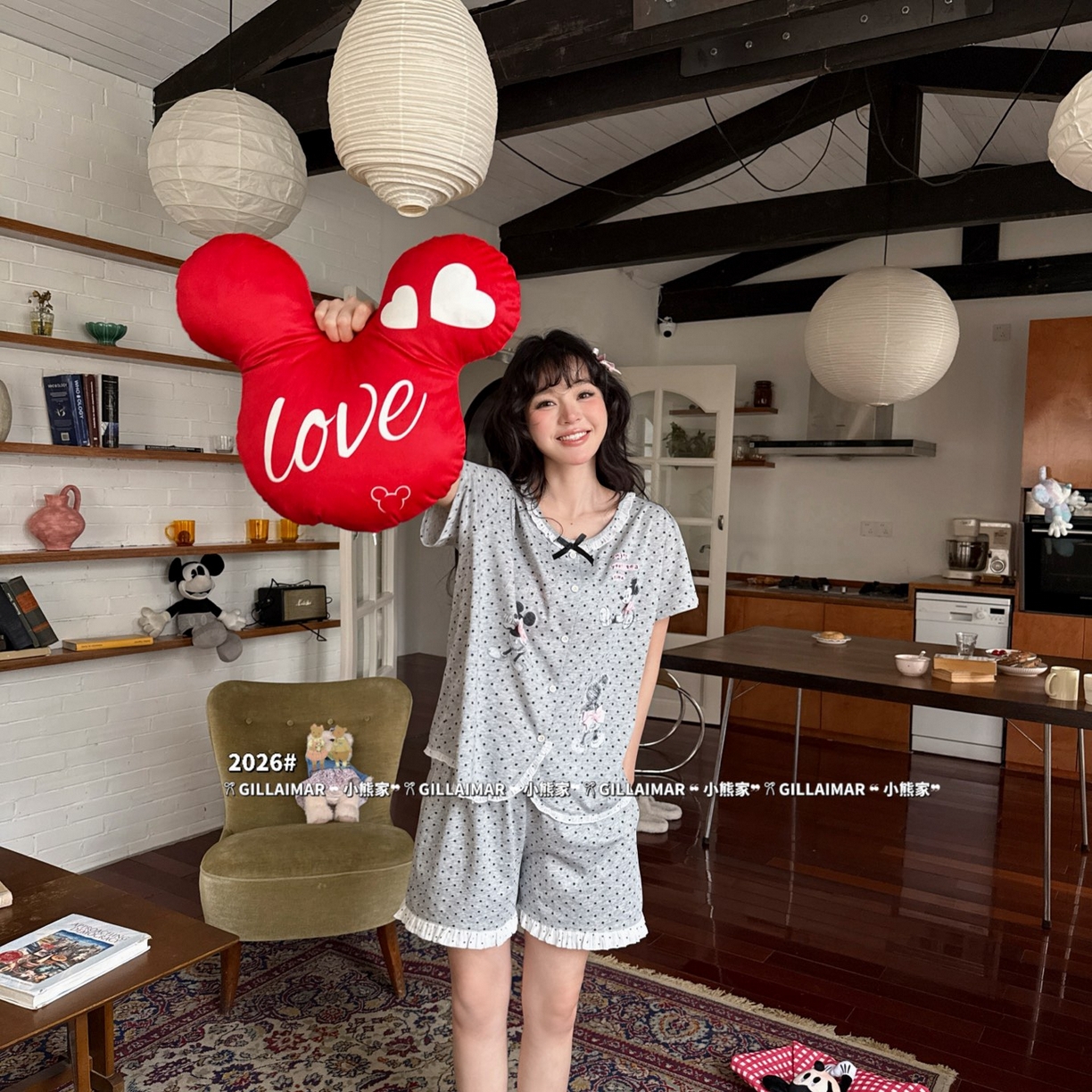 91家纺网 家纺一手货源 找家纺 （总）妍景家居生活馆 2026新款莱赛尔冰丝棉小熊家-短裤粉米奇家居服