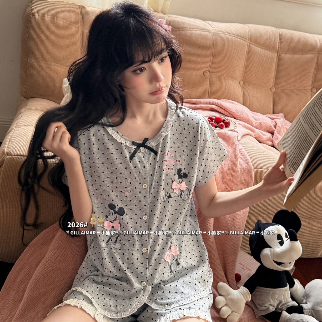 91家纺网 家纺一手货源 找家纺 （总）妍景家居生活馆 2026新款莱赛尔冰丝棉小熊家-短裤粉米奇家居服