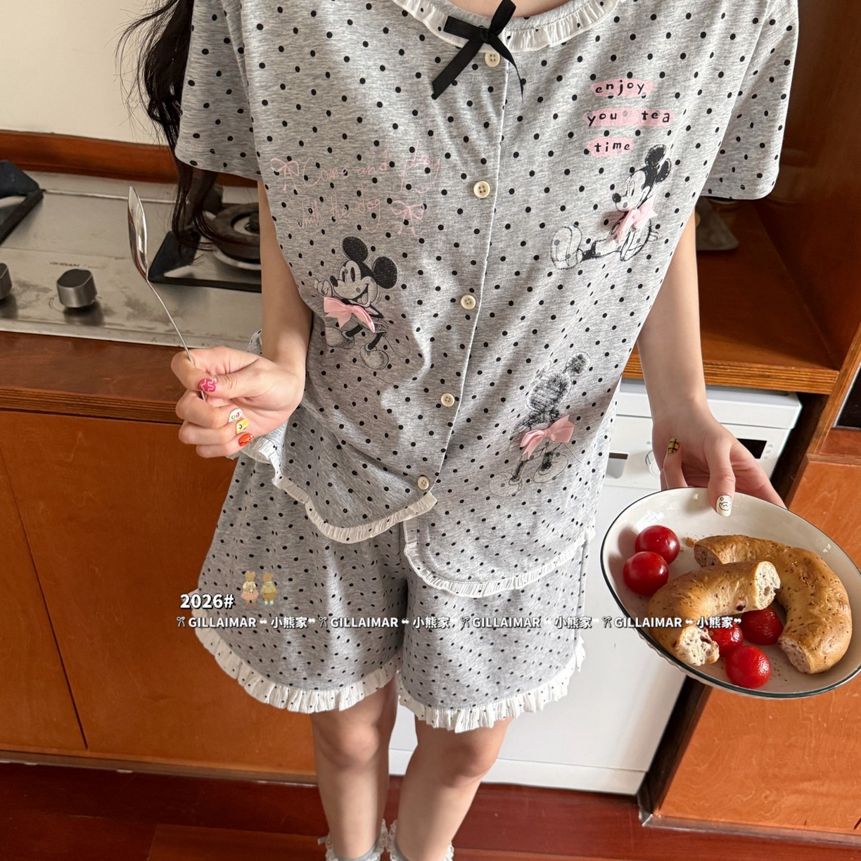 91家纺网 家纺一手货源 找家纺 （总）妍景家居生活馆 2026新款莱赛尔冰丝棉小熊家-短裤粉米奇家居服