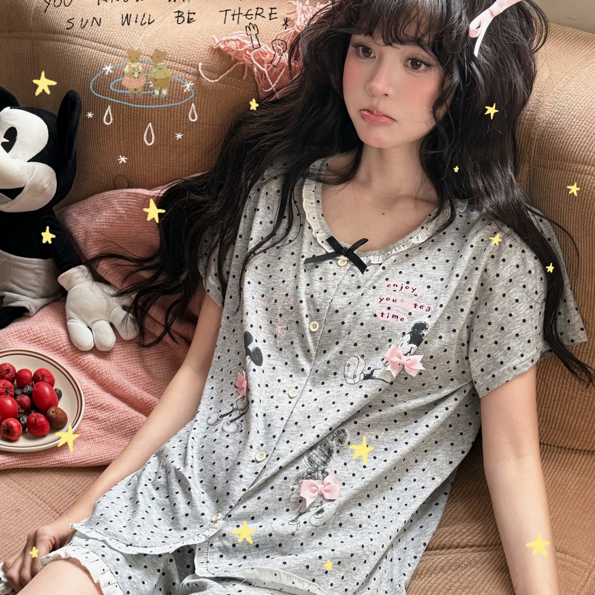 91家纺网 家纺一手货源 找家纺 （总）妍景家居生活馆 2026新款莱赛尔冰丝棉小熊家-短裤粉米奇家居服