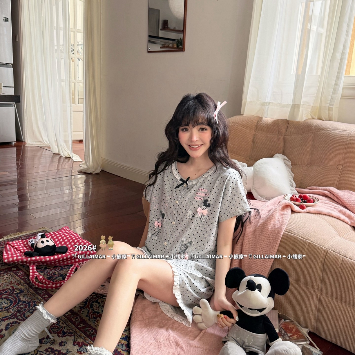 91家纺网 家纺一手货源 找家纺 （总）妍景家居生活馆 2026新款莱赛尔冰丝棉小熊家-短裤粉米奇家居服