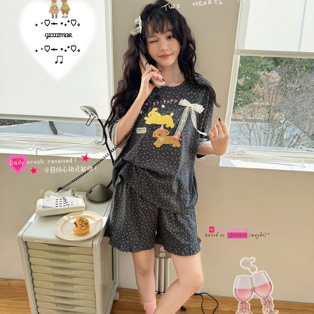 91家纺网 家纺一手货源 找家纺 妍景家居生活馆 2026新款莱赛尔冰丝棉小熊家-短裤散步吧家居服 短裤散步吧-深灰