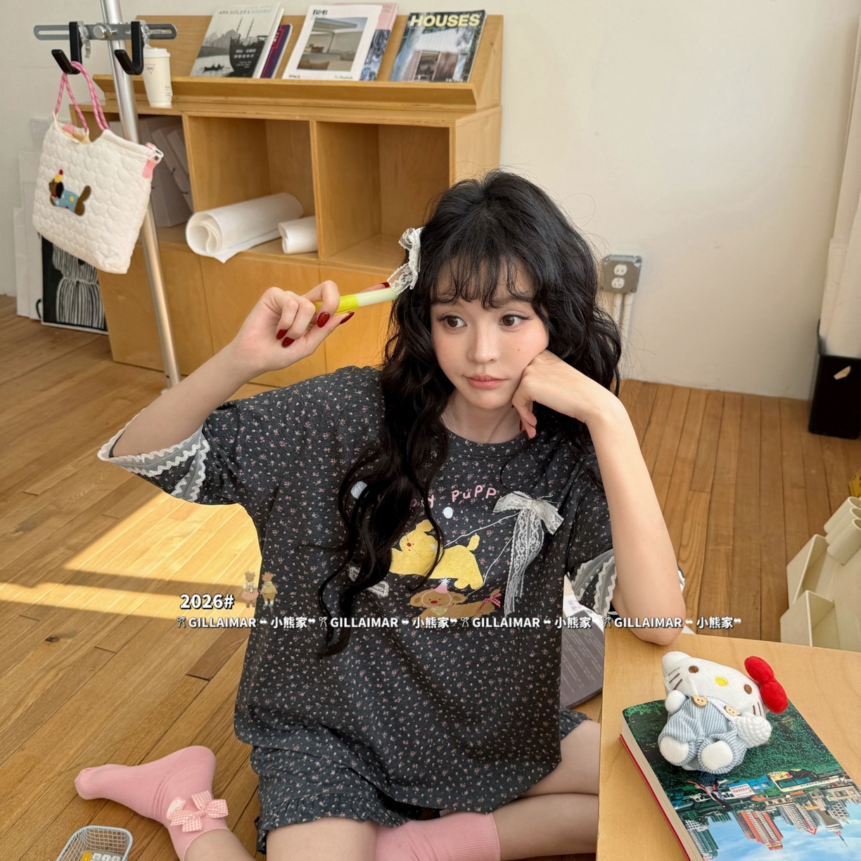 91家纺网 家纺一手货源 找家纺 （总）妍景家居生活馆 2026新款莱赛尔冰丝棉小熊家-短裤散步吧家居服