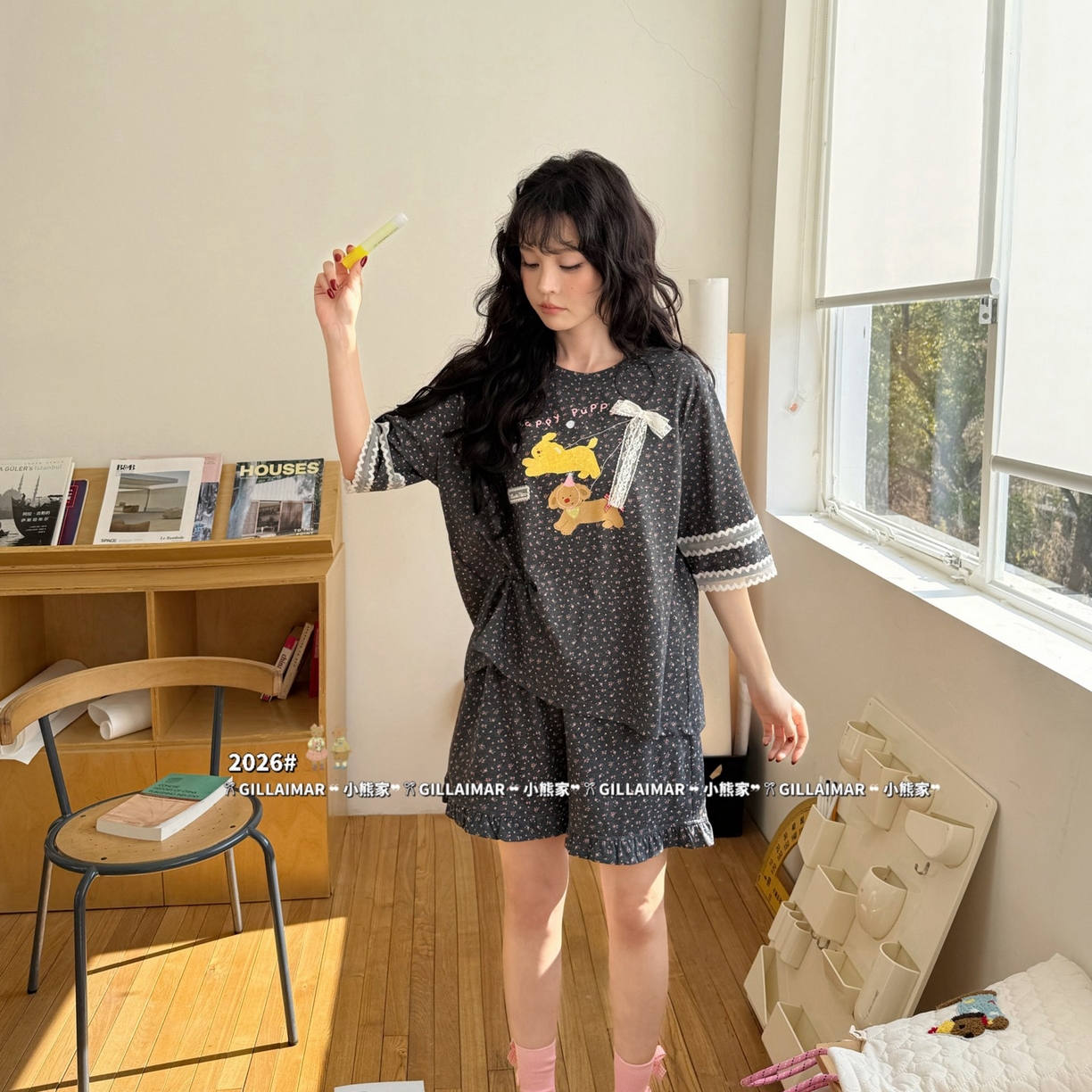 91家纺网 家纺一手货源 找家纺 妍景家居生活馆 2026新款莱赛尔冰丝棉小熊家-短裤散步吧家居服 短裤散步吧-深灰