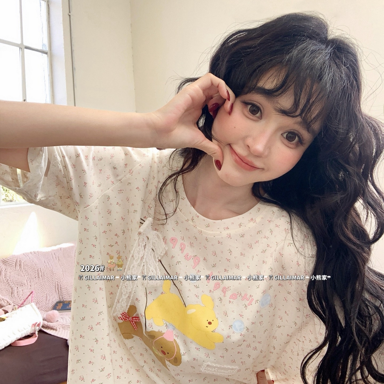 91家纺网 家纺一手货源 找家纺 妍景家居生活馆 2026新款莱赛尔冰丝棉小熊家-短裤散步吧家居服 短裤散步吧-浅黄