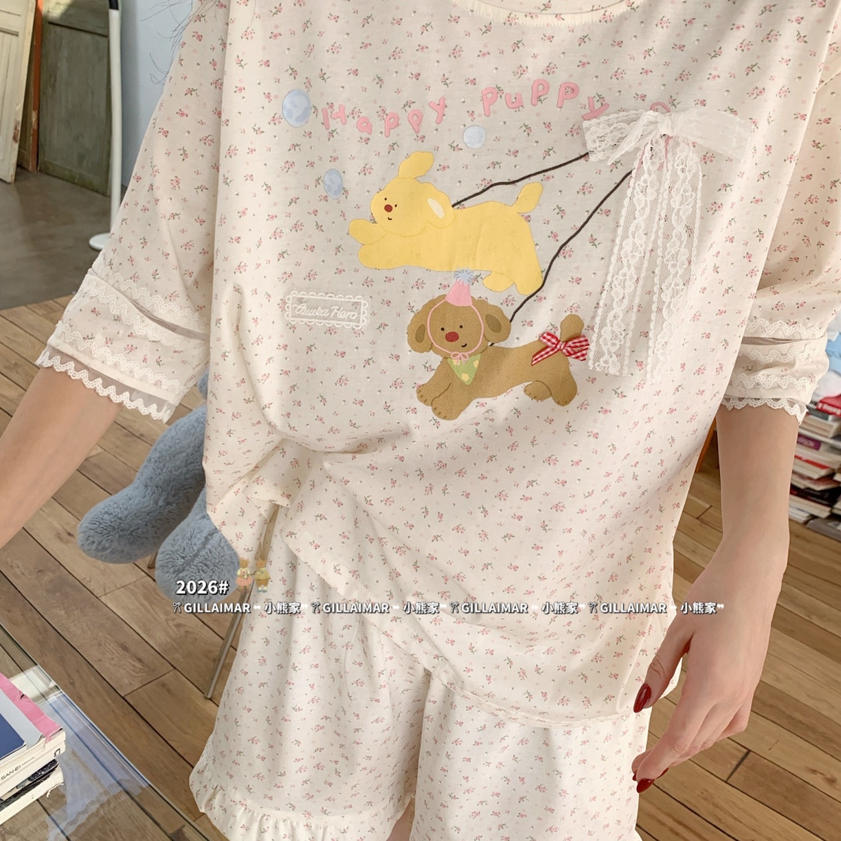 91家纺网 家纺一手货源 找家纺 妍景家居生活馆 2026新款莱赛尔冰丝棉小熊家-短裤散步吧家居服 短裤散步吧-浅黄