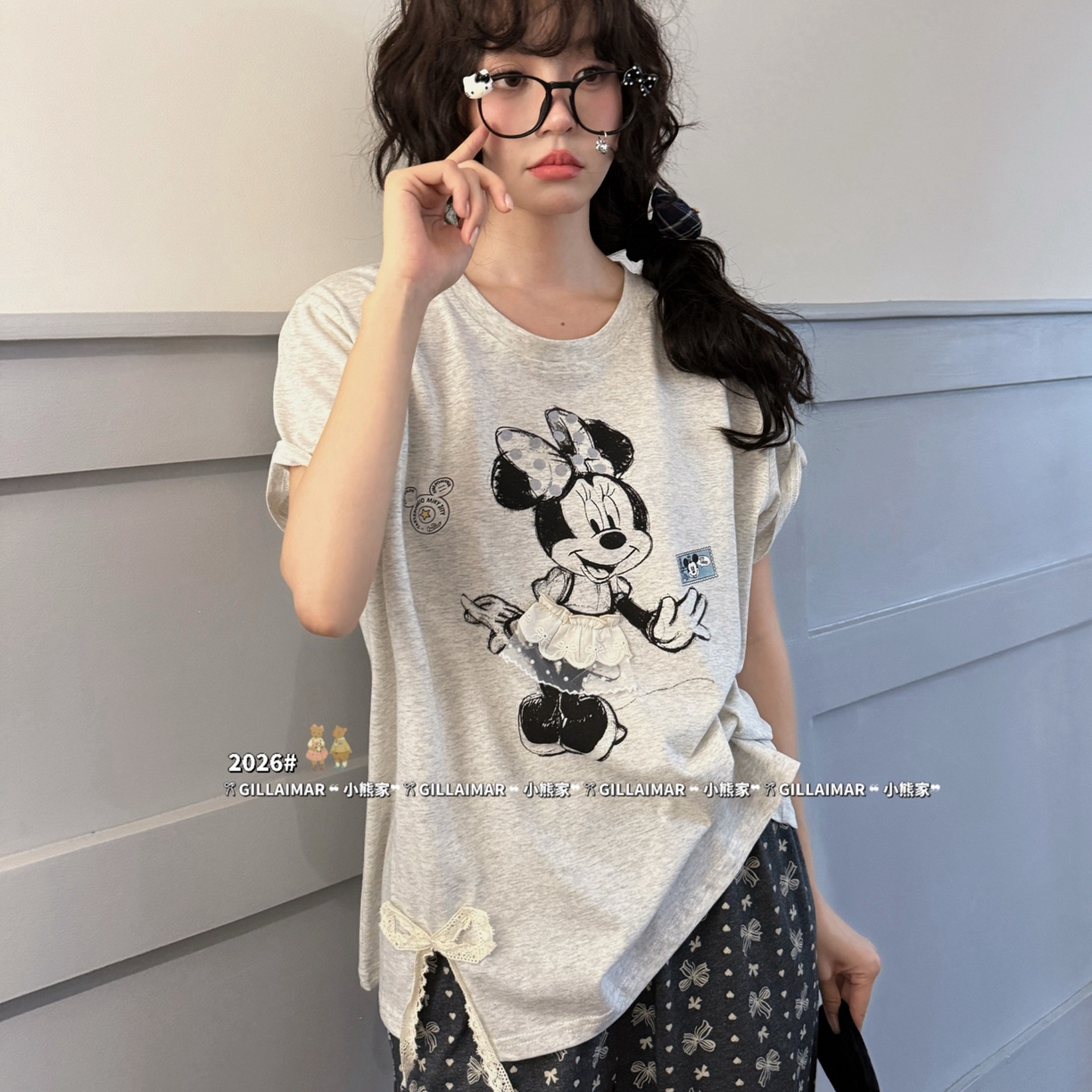 91家纺网 家纺一手货源 找家纺 （总）妍景家居生活馆 2026新款莱赛尔冰丝棉小熊家-蝴蝶结米妮家居服