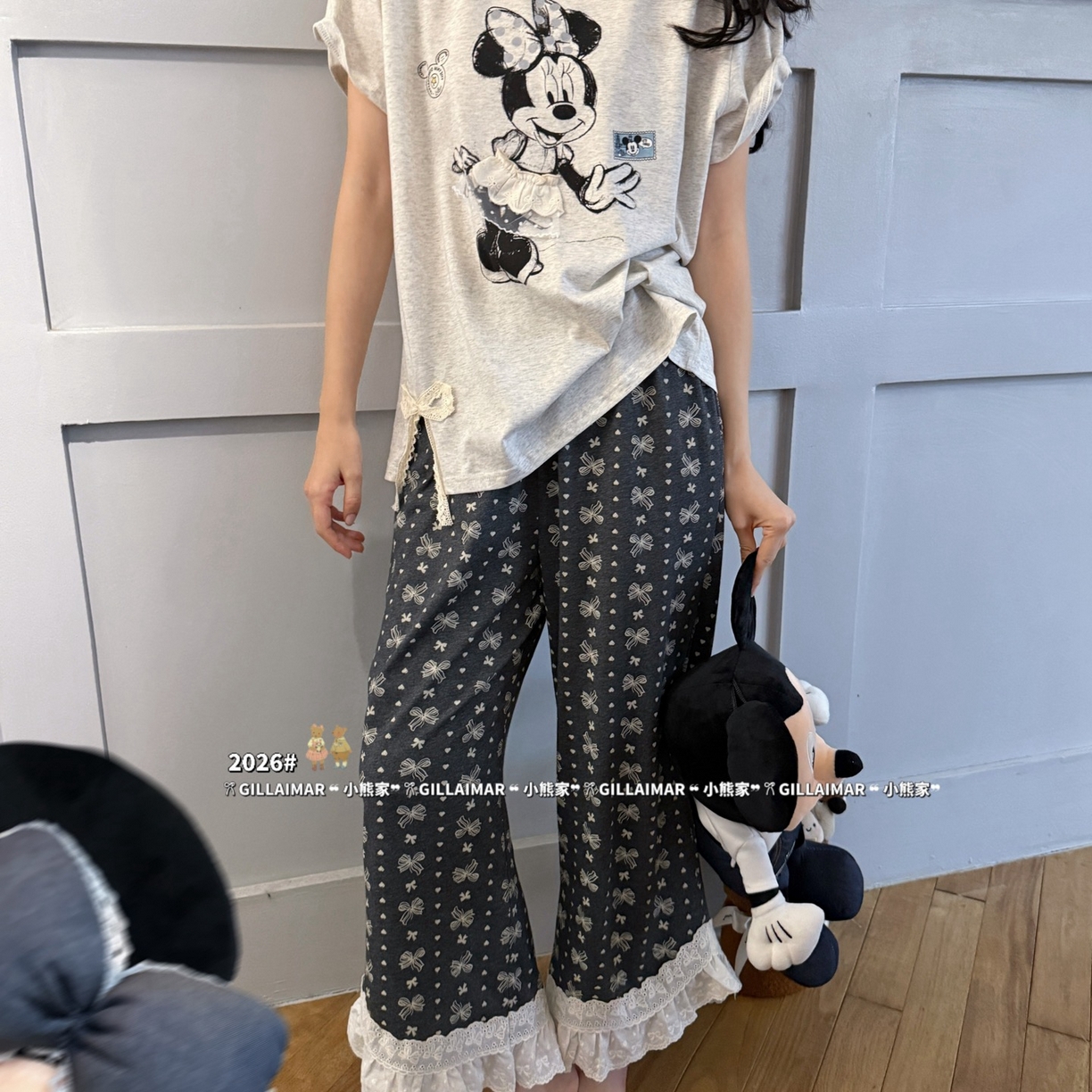 91家纺网 家纺一手货源 找家纺 （总）妍景家居生活馆 2026新款莱赛尔冰丝棉小熊家-蝴蝶结米妮家居服