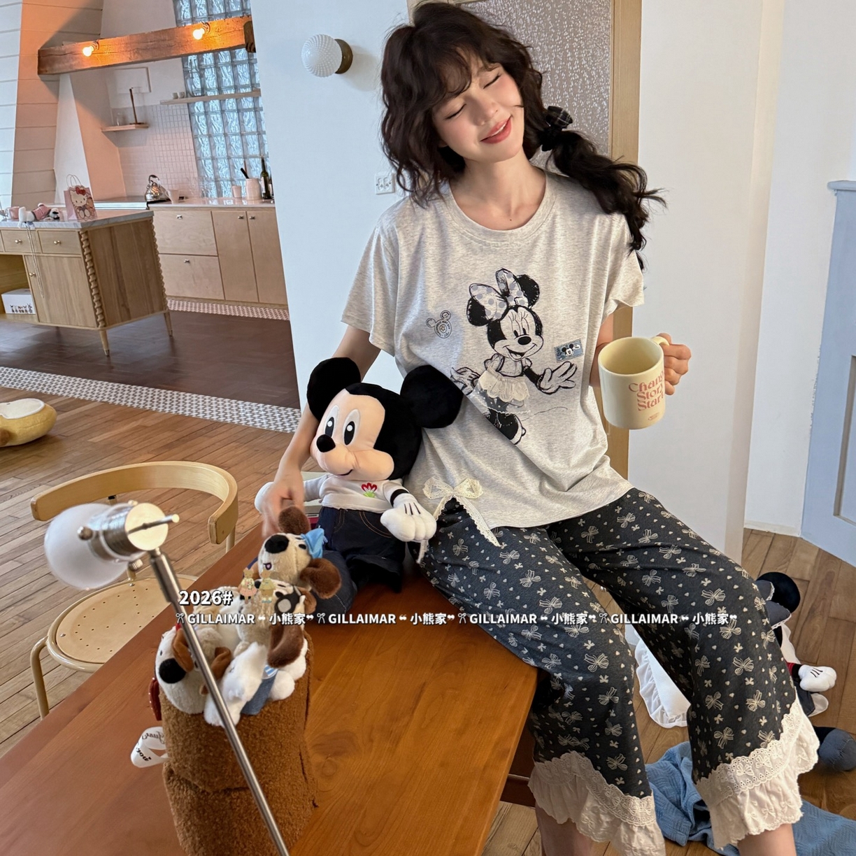 91家纺网 家纺一手货源 找家纺 （总）妍景家居生活馆 2026新款莱赛尔冰丝棉小熊家-蝴蝶结米妮家居服