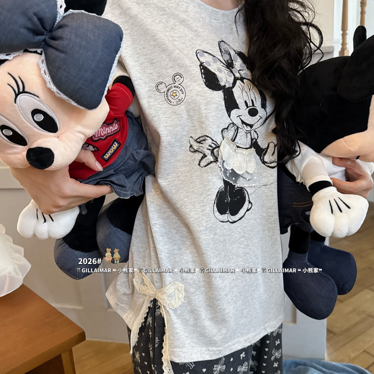 91家纺网 家纺一手货源 找家纺 （总）妍景家居生活馆 2026新款莱赛尔冰丝棉小熊家-蝴蝶结米妮家居服