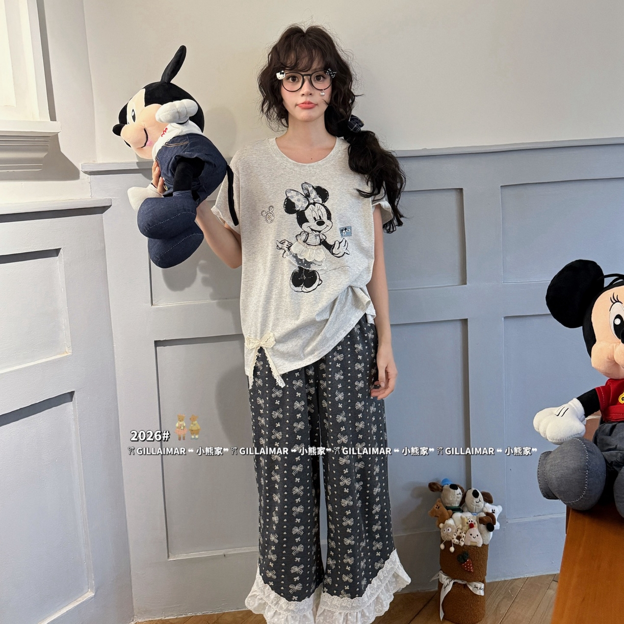 （总）妍景家居生活馆 2026新款莱赛尔冰丝棉小熊家-蝴蝶结米妮家居服