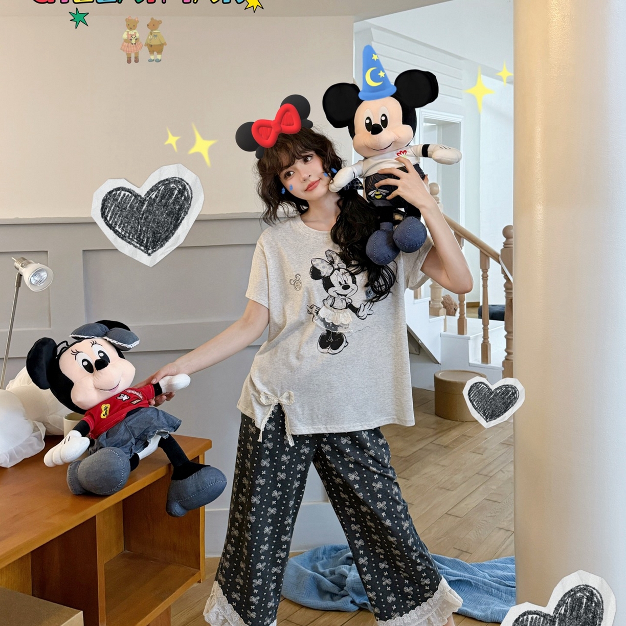 91家纺网 家纺一手货源 找家纺 （总）妍景家居生活馆 2026新款莱赛尔冰丝棉小熊家-蝴蝶结米妮家居服