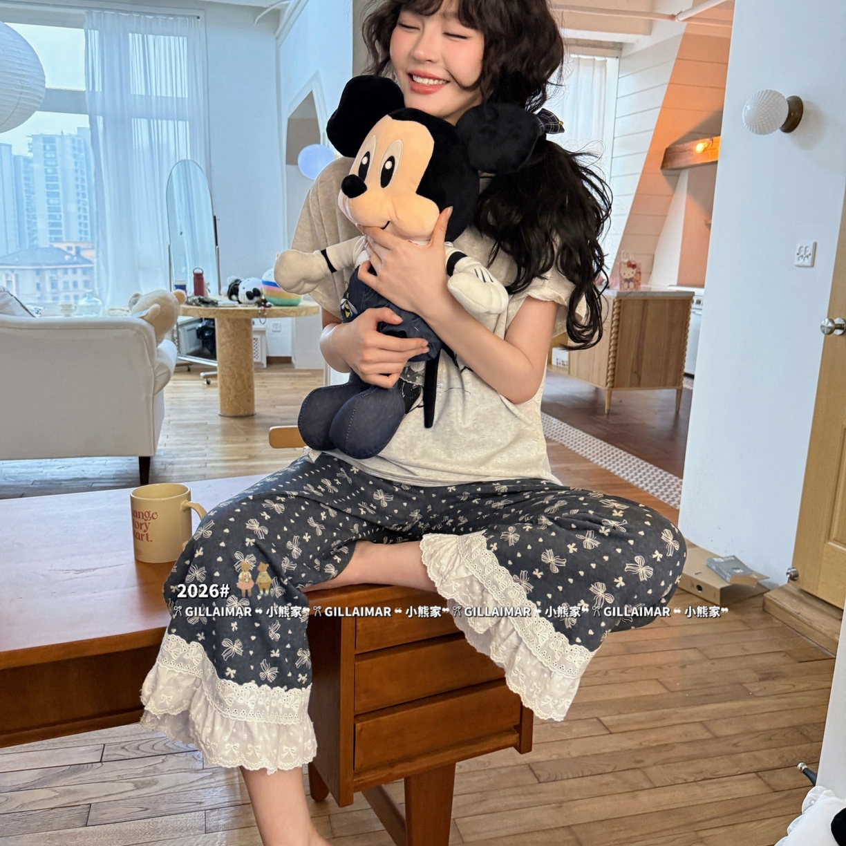 91家纺网 家纺一手货源 找家纺 （总）妍景家居生活馆 2026新款莱赛尔冰丝棉小熊家-蝴蝶结米妮家居服