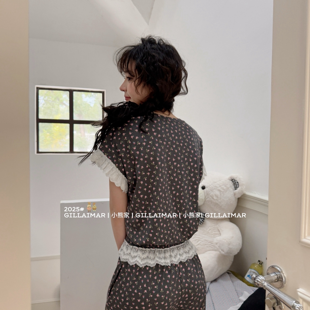 91家纺网 家纺一手货源 找家纺 妍景家居生活馆 2026新款丝光棉小熊家-花花不二熊家居服 花花不二熊-深灰