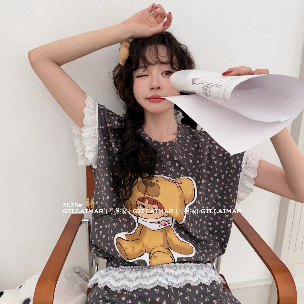 91家纺网 家纺一手货源 找家纺 妍景家居生活馆 2026新款丝光棉小熊家-花花不二熊家居服 花花不二熊-深灰