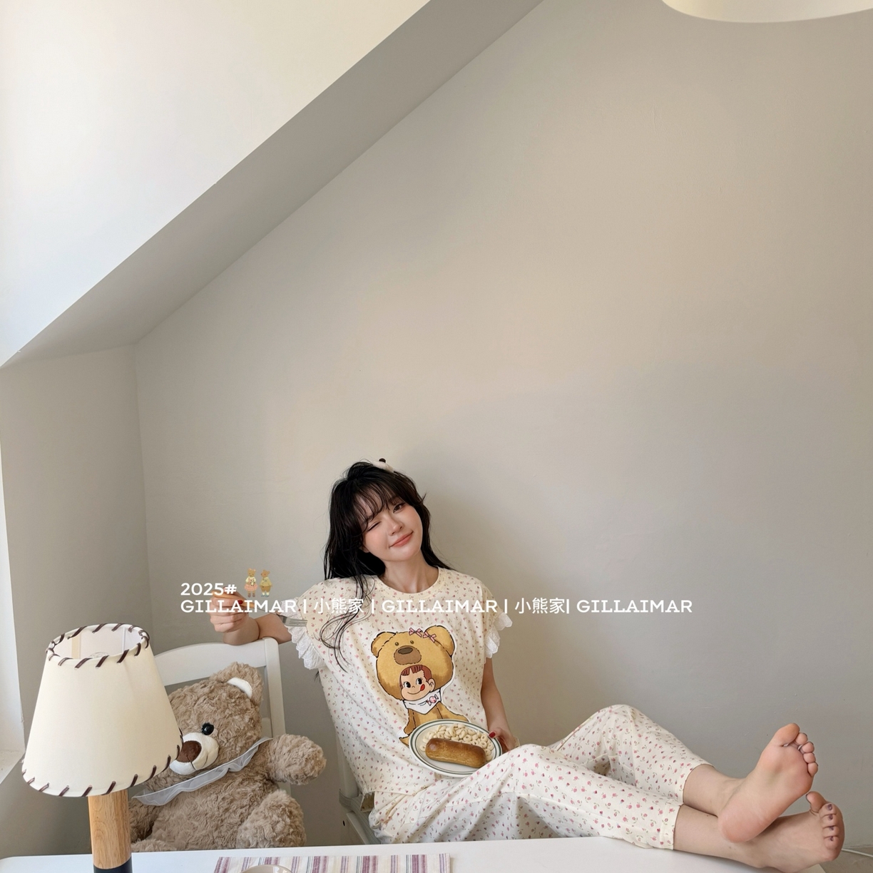 91家纺网 家纺一手货源 找家纺 妍景家居生活馆 2026新款丝光棉小熊家-花花不二熊家居服 花花不二熊-黄色