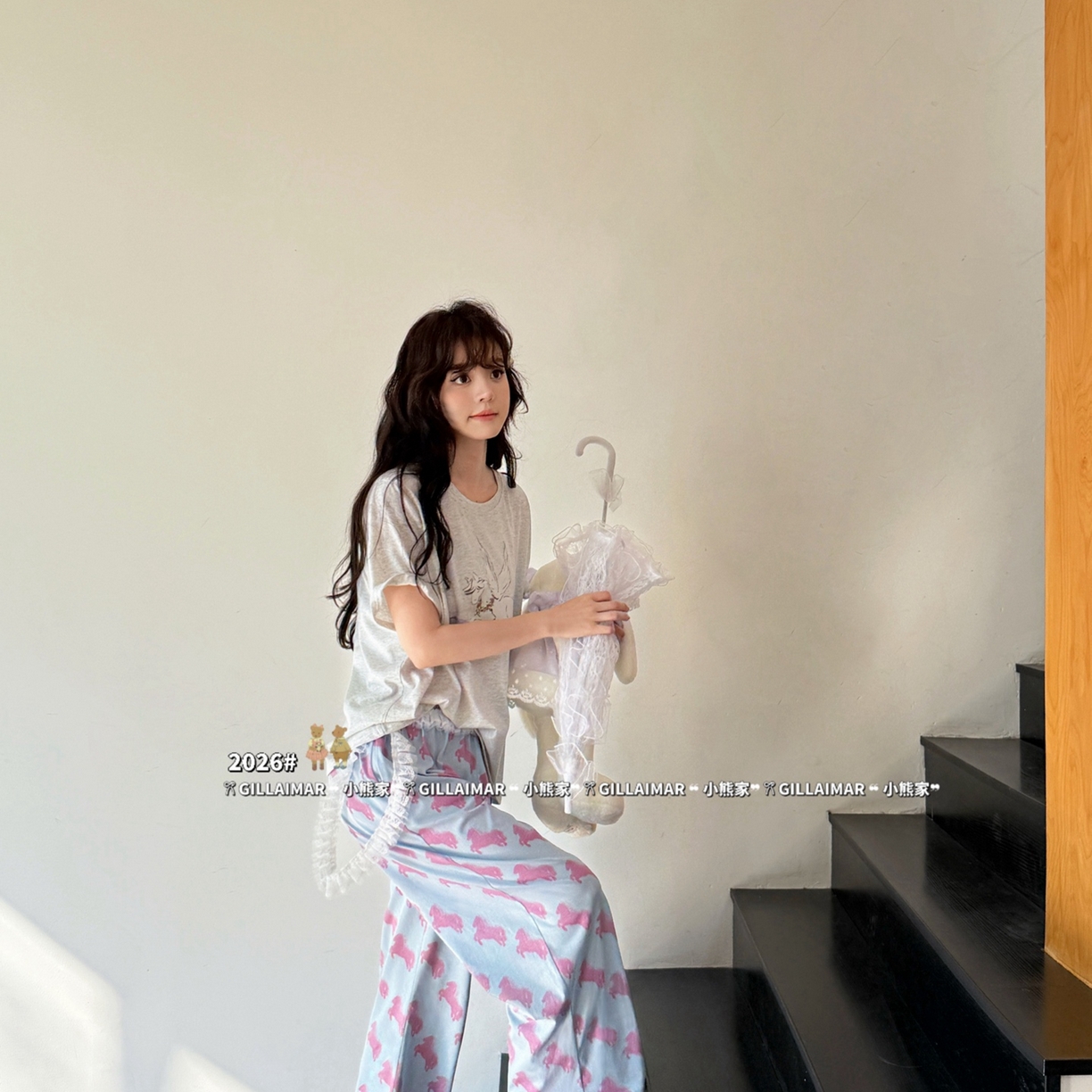 91家纺网 家纺一手货源 找家纺 妍景家居生活馆 2026新款莱赛尔冰丝棉小熊家-马卡龙家居服 马卡龙-紫色