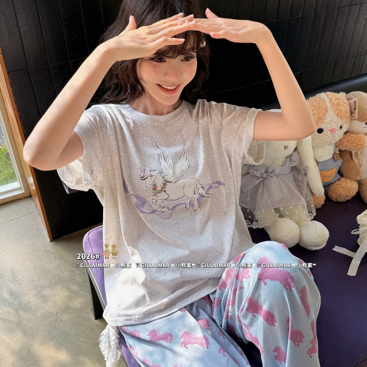 （总）妍景家居生活馆 2026新款莱赛尔冰丝棉小熊家-马卡龙家居服