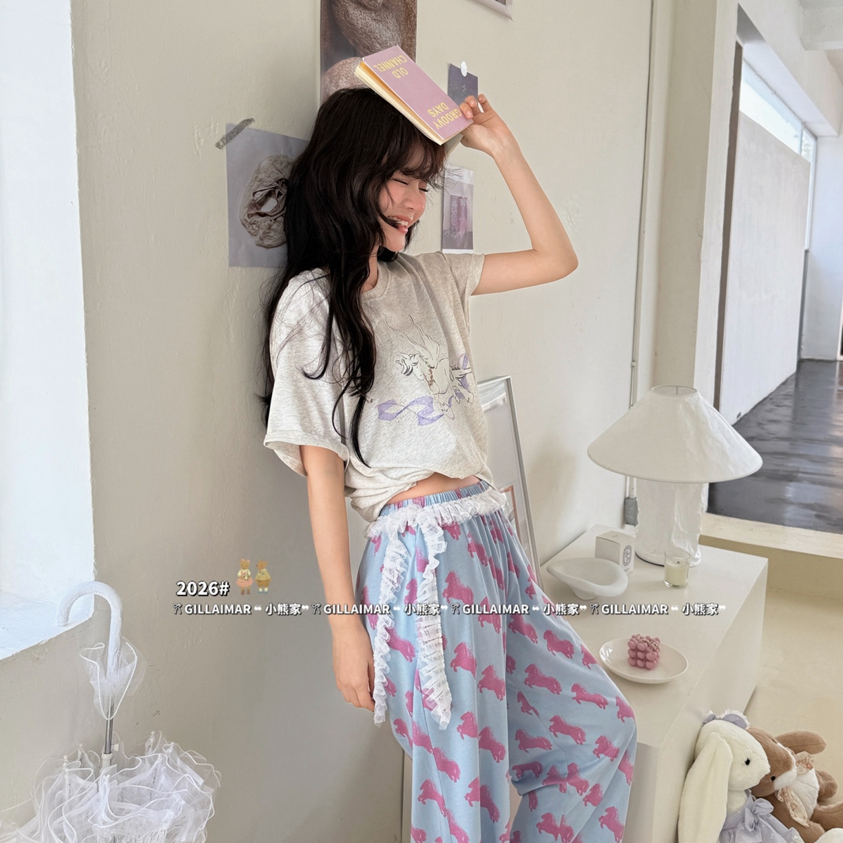 91家纺网 家纺一手货源 找家纺 妍景家居生活馆 2026新款莱赛尔冰丝棉小熊家-马卡龙家居服 马卡龙-紫色