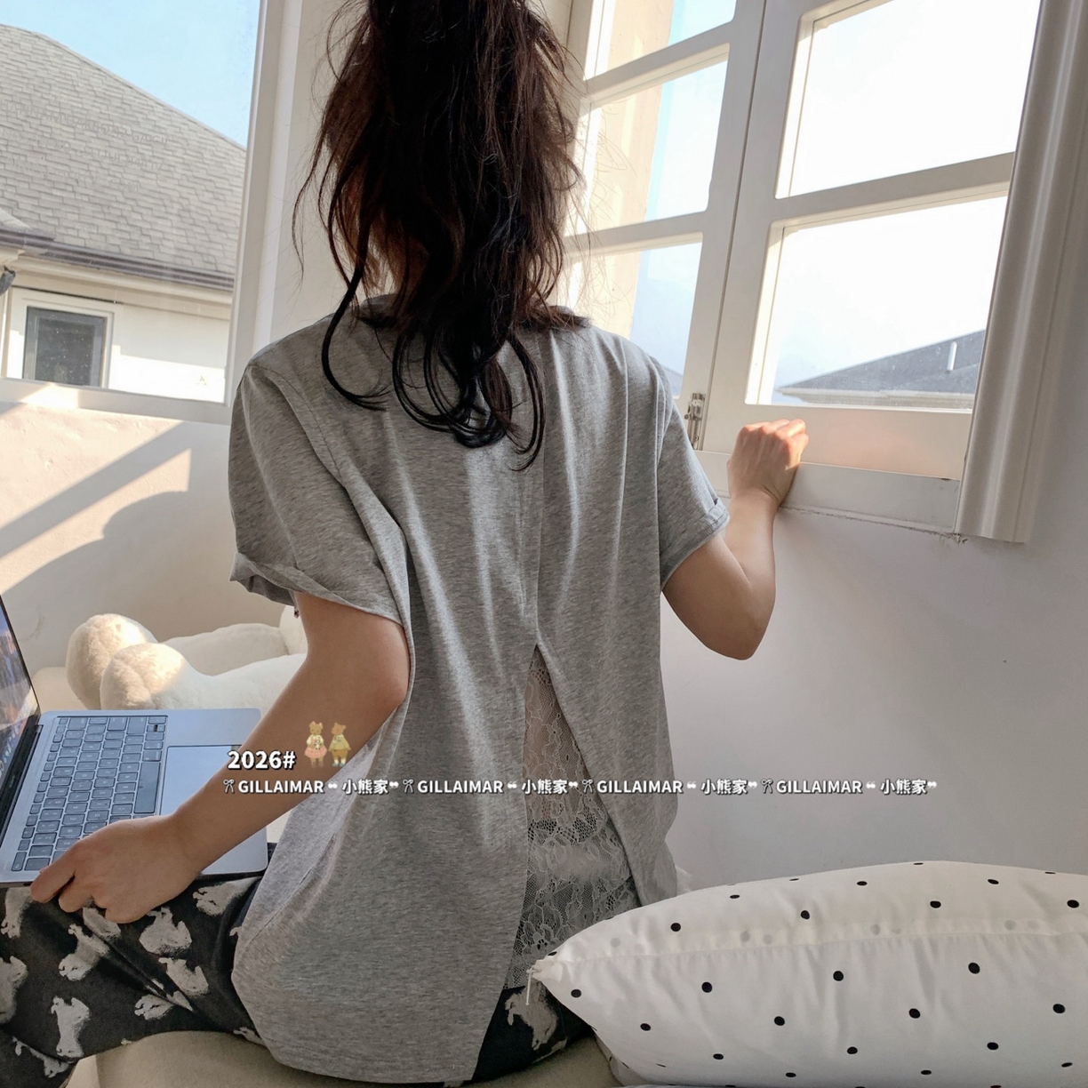 91家纺网 家纺一手货源 找家纺 妍景家居生活馆 2026新款莱赛尔冰丝棉小熊家-马卡龙家居服 马卡龙-深灰