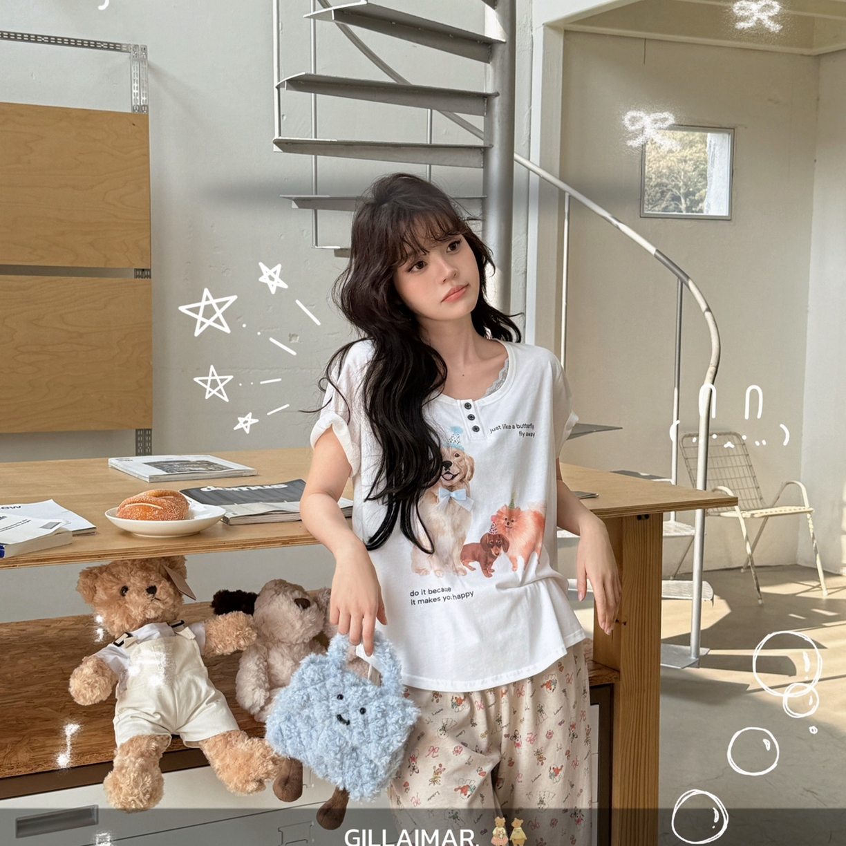 91家纺网 家纺一手货源 找家纺 妍景家居生活馆 2026新款莱赛尔冰丝棉小熊家-派对继续家居服 小熊派对-白色