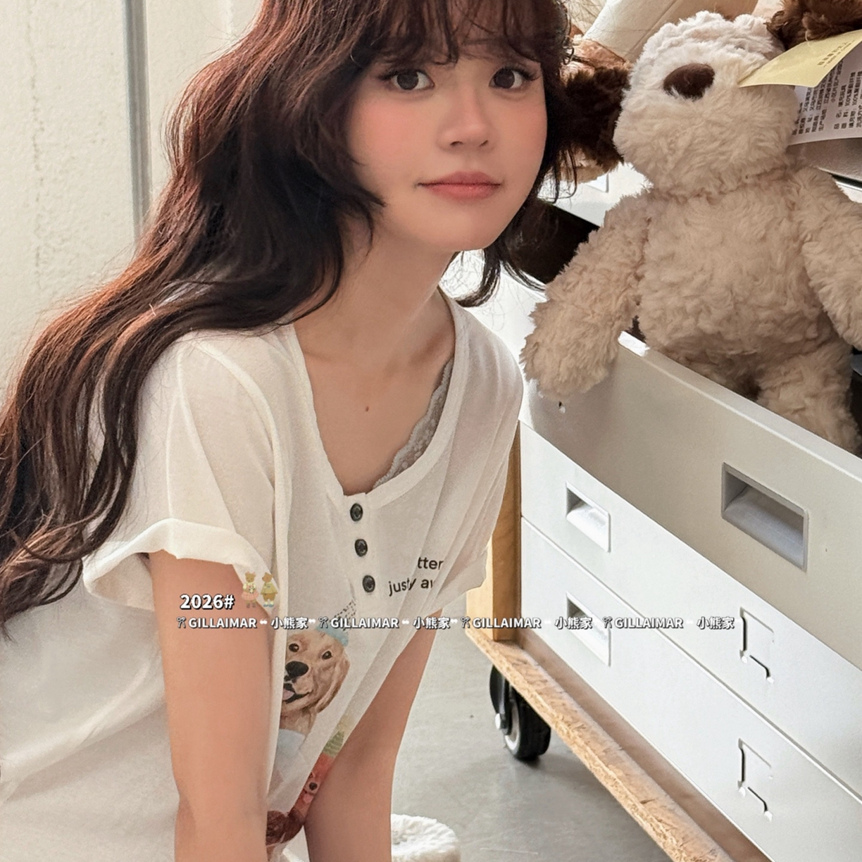 91家纺网 家纺一手货源 找家纺 妍景家居生活馆 2026新款莱赛尔冰丝棉小熊家-派对继续家居服 小熊派对-白色