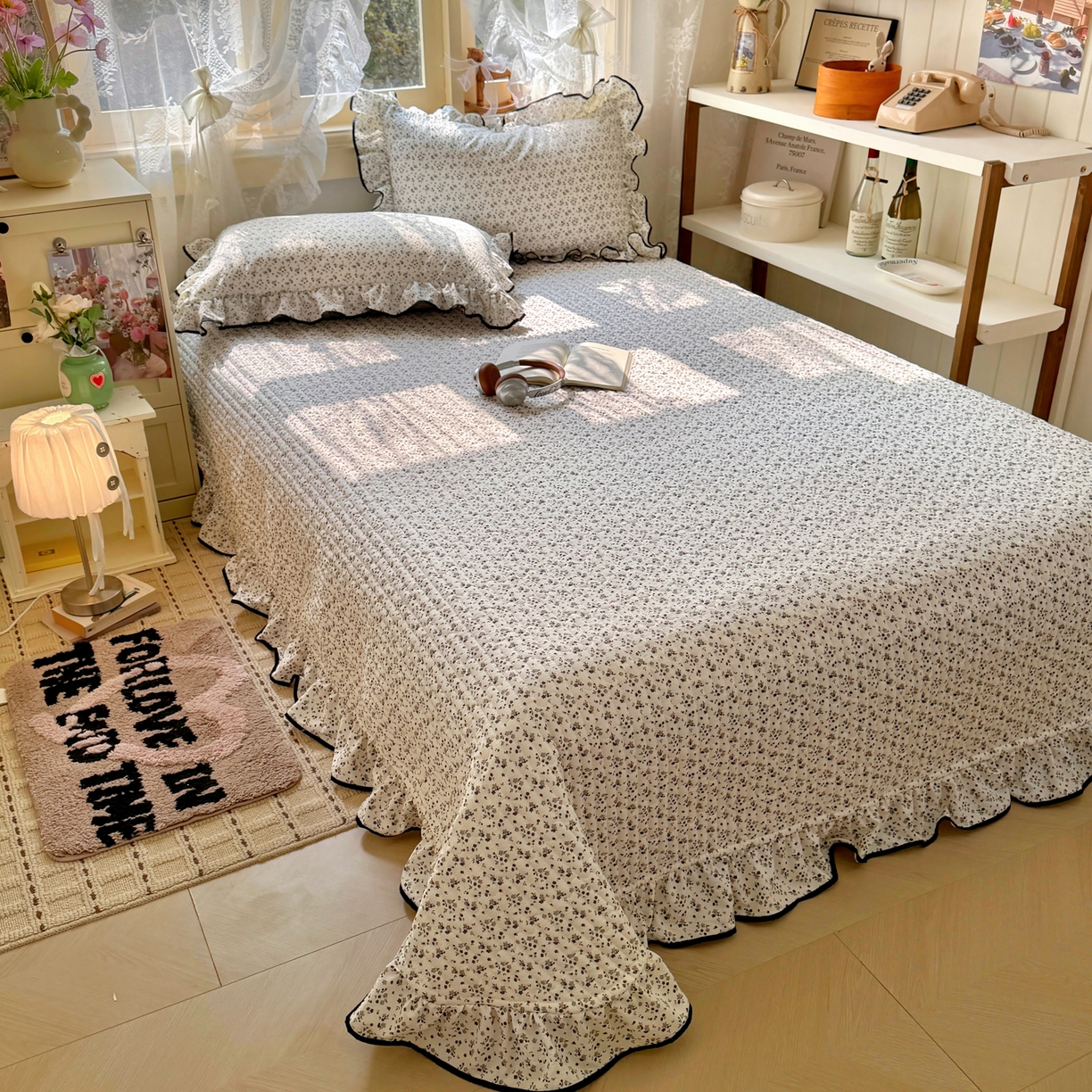 91家纺网 家纺一手货源 找家纺 阿曼达 2026新款印花小碎花花边夏被床盖四件套单夏被单床盖 松月间