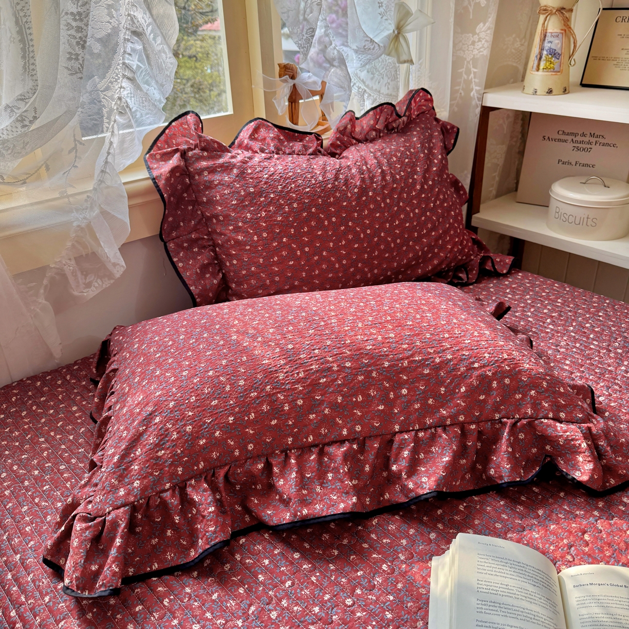 91家纺网 家纺一手货源 找家纺 阿曼达 2026新款印花小碎花花边夏被床盖四件套单夏被单床盖 浆果藤