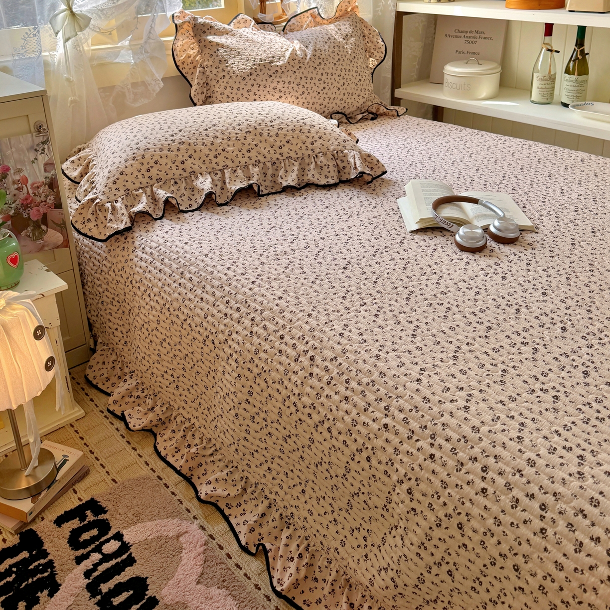 91家纺网 家纺一手货源 找家纺 阿曼达 2026新款印花小碎花花边夏被床盖四件套单夏被单床盖 木棉笺