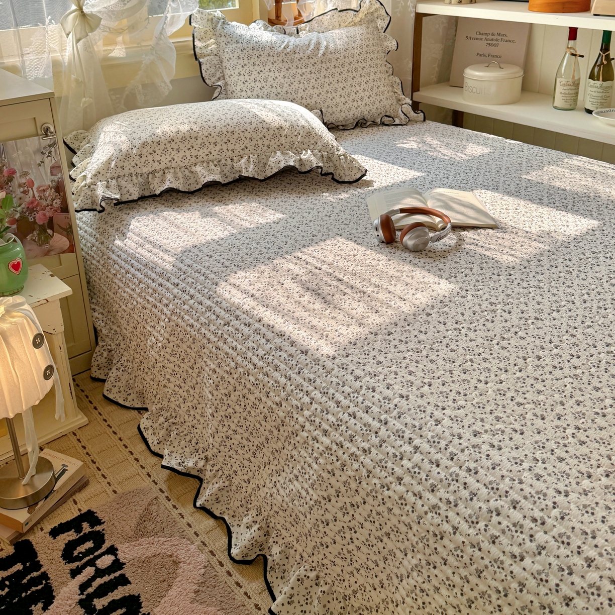 91家纺网 家纺一手货源 找家纺 阿曼达 2026新款印花小碎花花边夏被床盖四件套单夏被单床盖 松月间