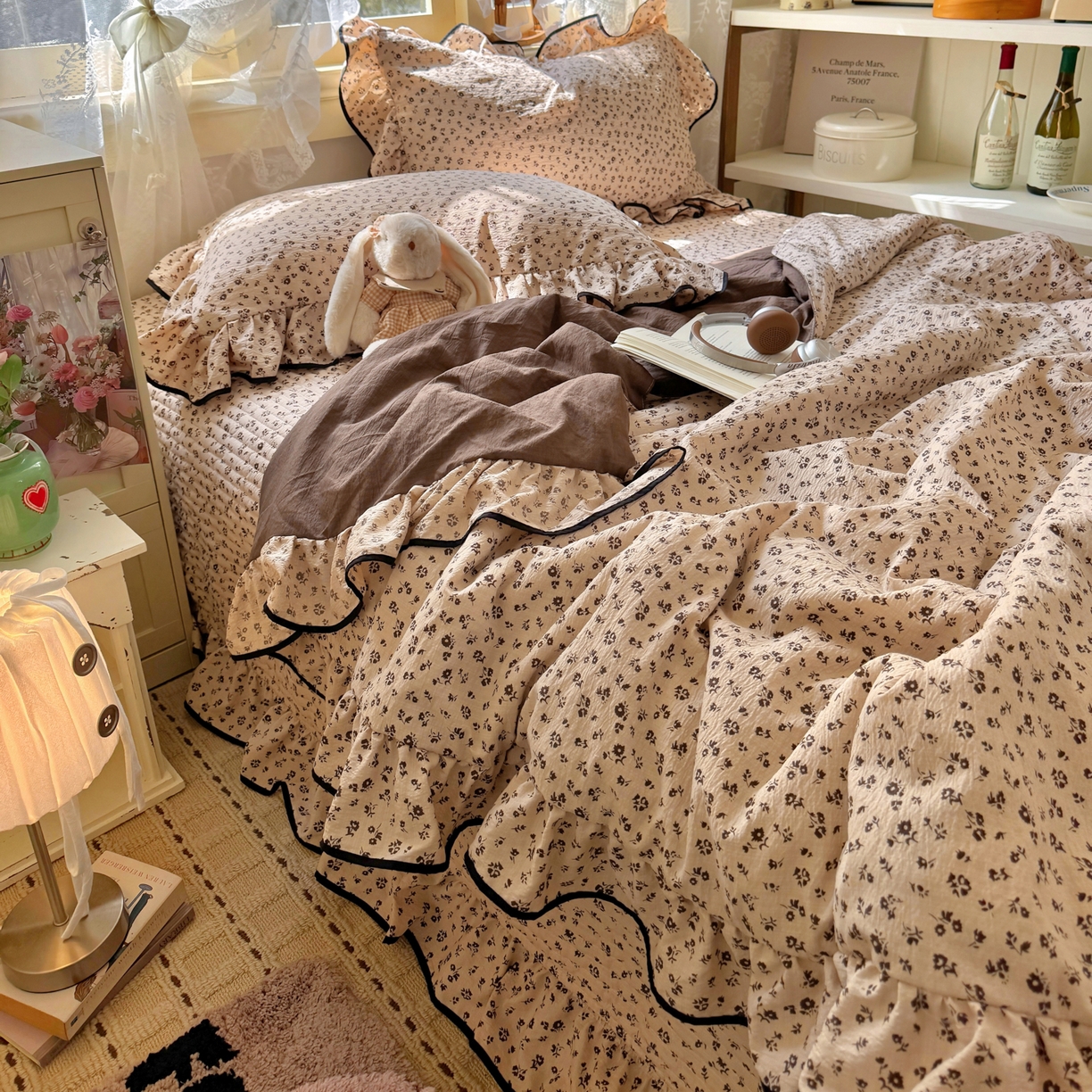 91家纺网 家纺一手货源 找家纺 阿曼达 2026新款印花小碎花花边夏被床盖四件套单夏被单床盖 木棉笺