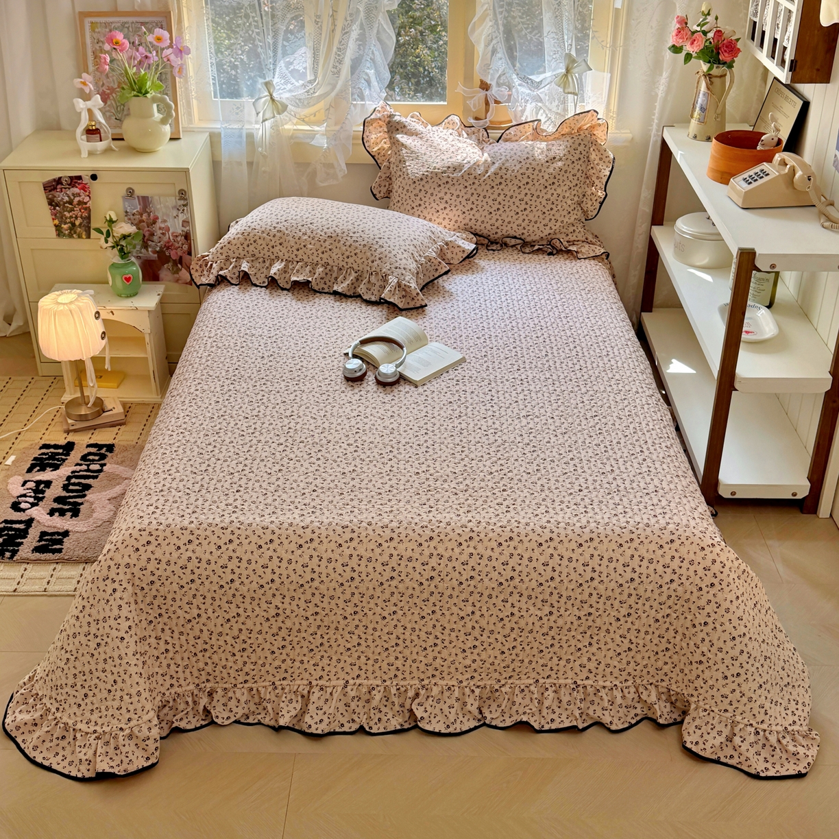 91家纺网 家纺一手货源 找家纺 阿曼达 2026新款印花小碎花花边夏被床盖四件套单夏被单床盖 木棉笺