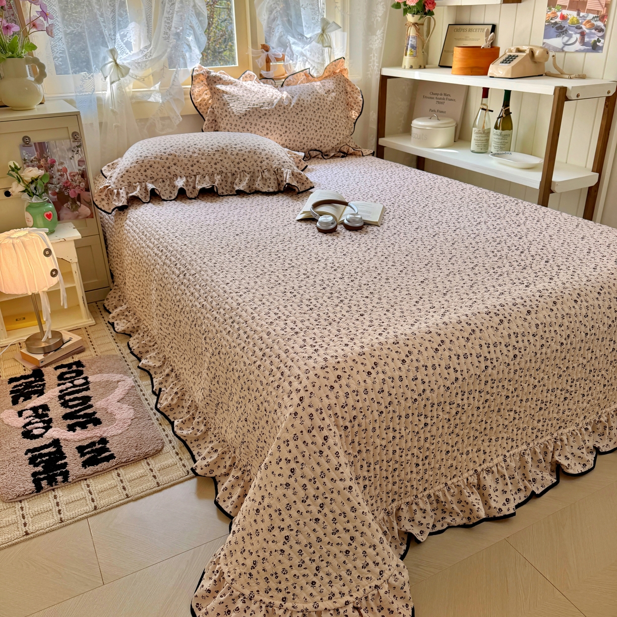 91家纺网 家纺一手货源 找家纺 阿曼达 2026新款印花小碎花花边夏被床盖四件套单夏被单床盖 木棉笺