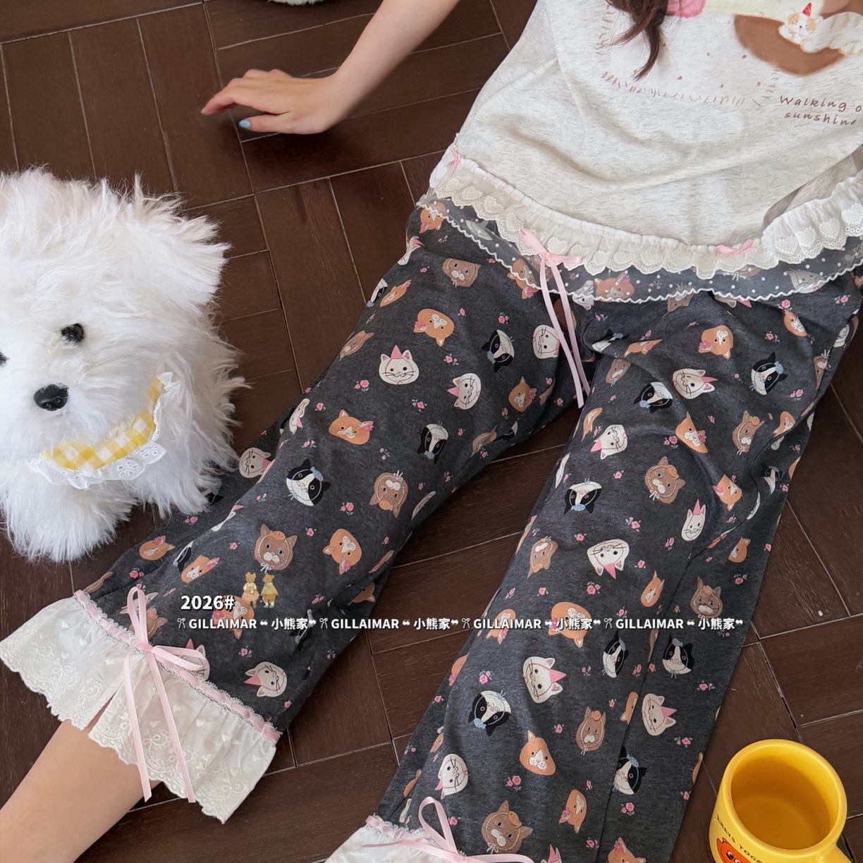 91家纺网 家纺一手货源 找家纺 （总）妍景家居生活馆 2026新款莱赛尔冰丝棉小熊家-无忧小猫家居服