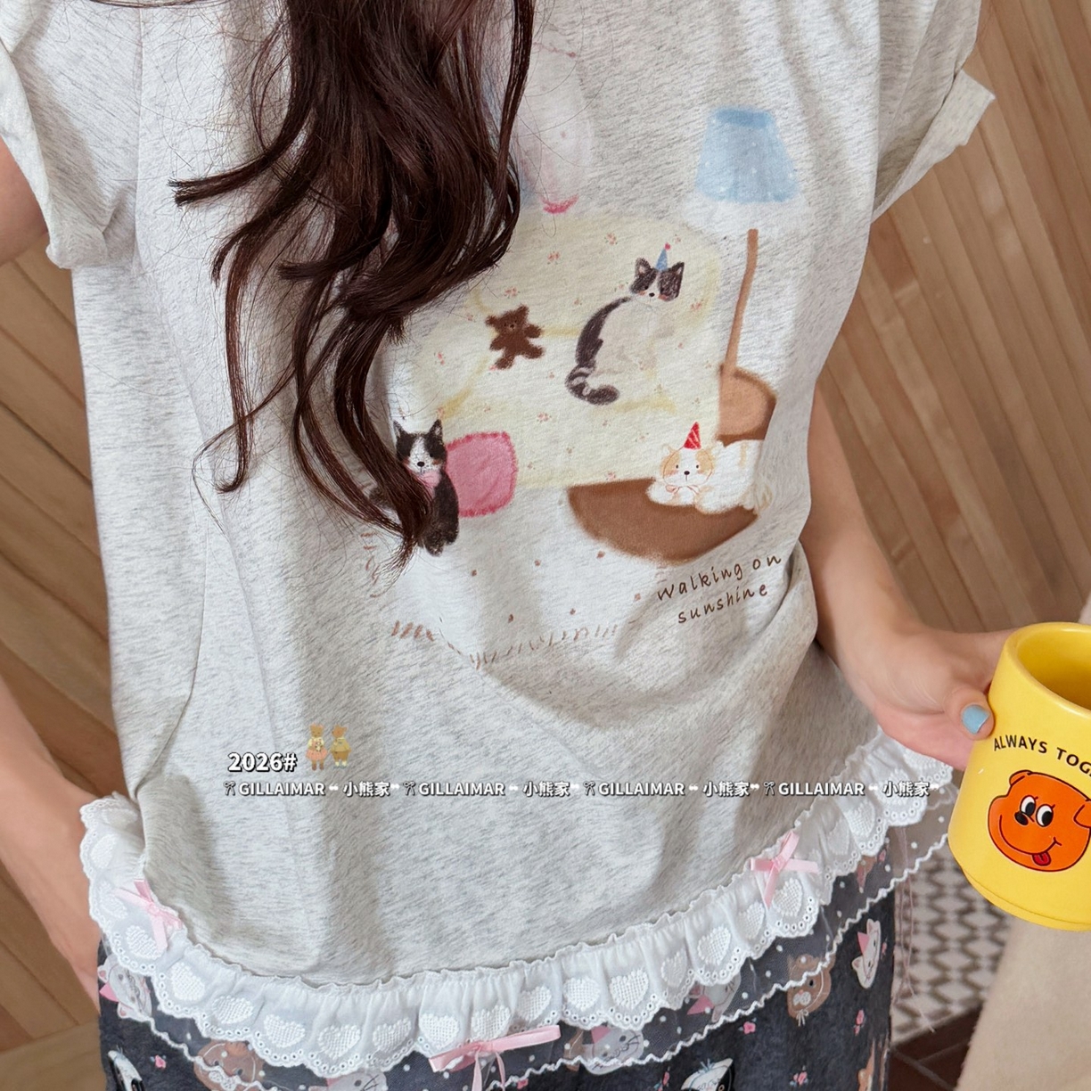 91家纺网 家纺一手货源 找家纺 （总）妍景家居生活馆 2026新款莱赛尔冰丝棉小熊家-无忧小猫家居服