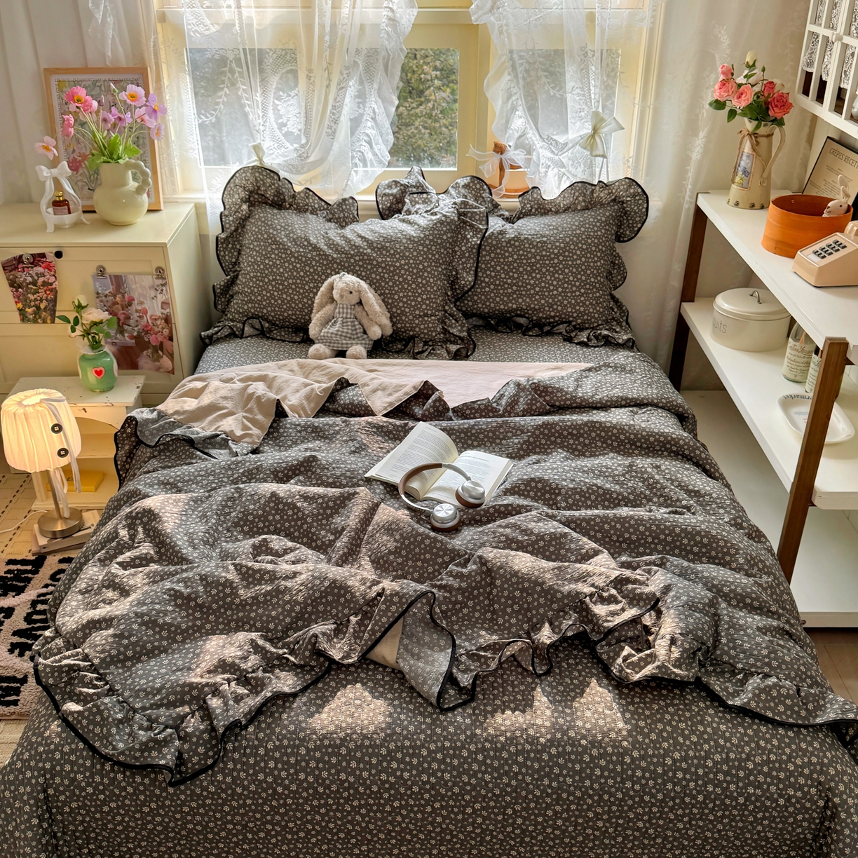 91家纺网 家纺一手货源 找家纺 阿曼达 2026新款印花小碎花花边夏被床盖四件套单夏被单床盖 浅花