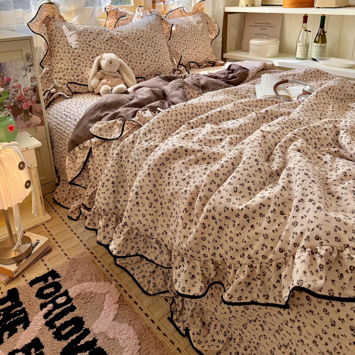 91家纺网 家纺一手货源 找家纺 阿曼达 2026新款印花小碎花花边夏被床盖四件套单夏被单床盖 木棉笺