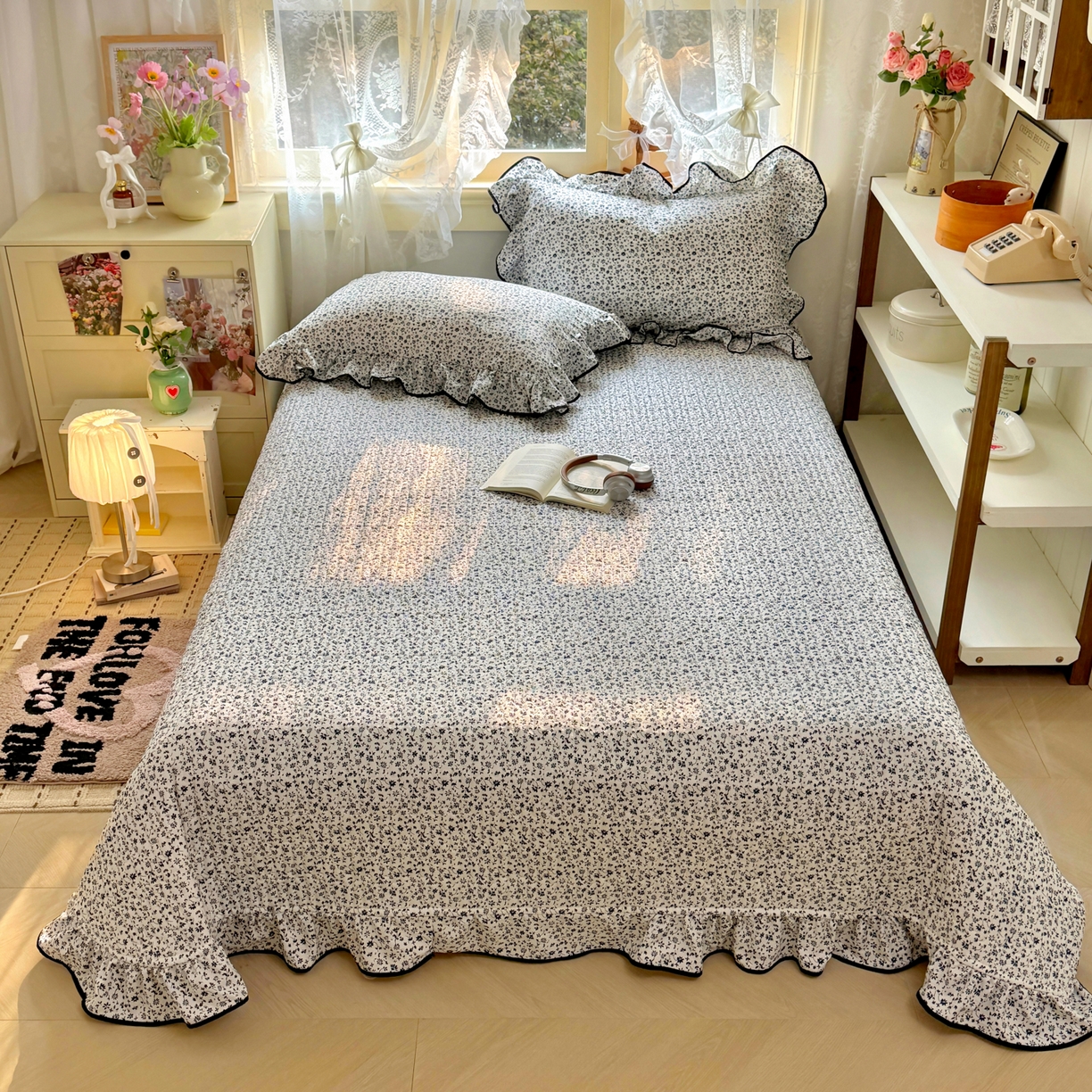 91家纺网 家纺一手货源 找家纺 阿曼达 2026新款印花小碎花花边夏被床盖四件套单夏被单床盖 林间序