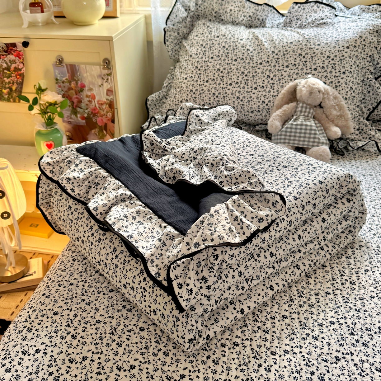 阿曼达 2026新款印花小碎花花边夏被床盖四件套单夏被单床盖 林间序