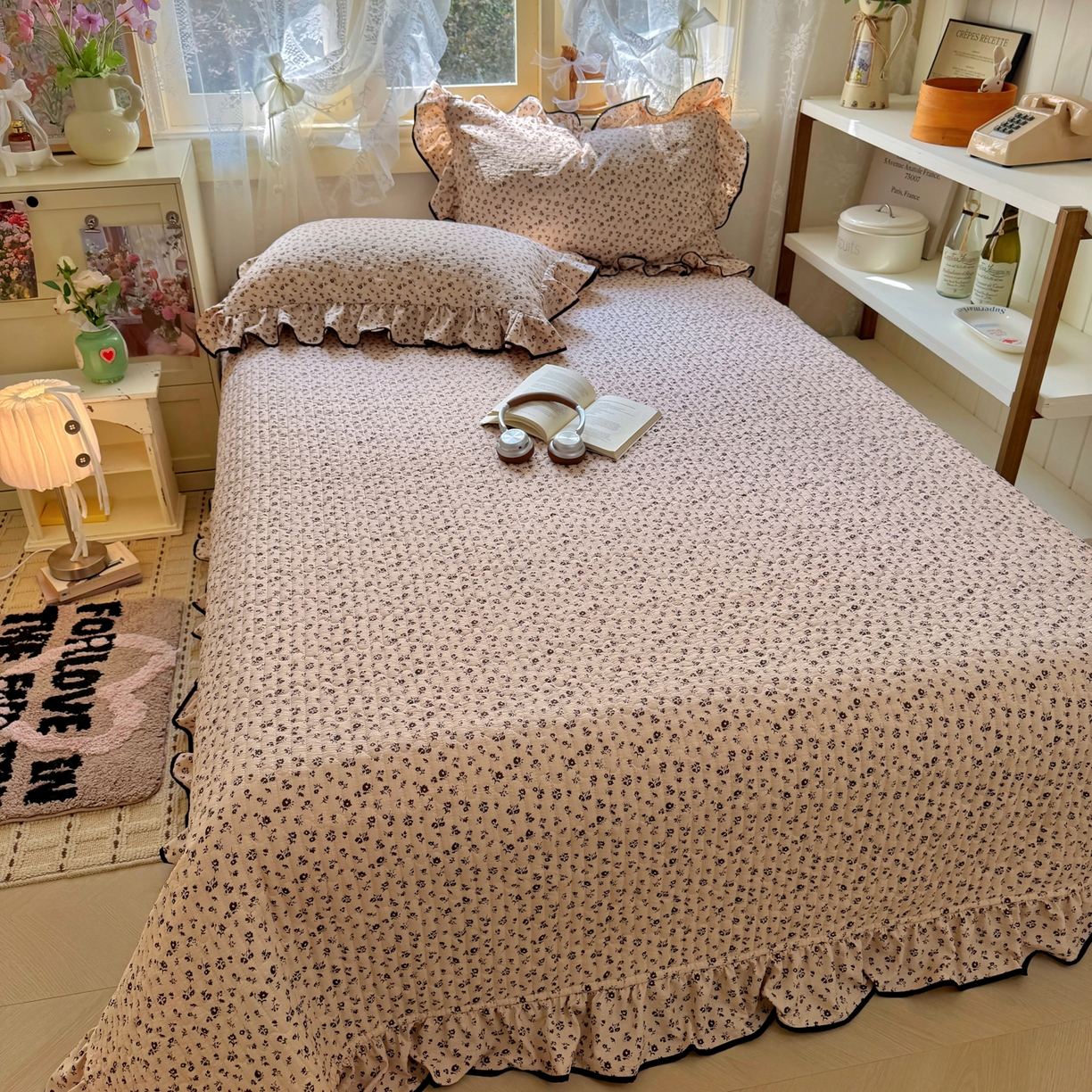 91家纺网 家纺一手货源 找家纺 阿曼达 2026新款印花小碎花花边夏被床盖四件套单夏被单床盖 木棉笺