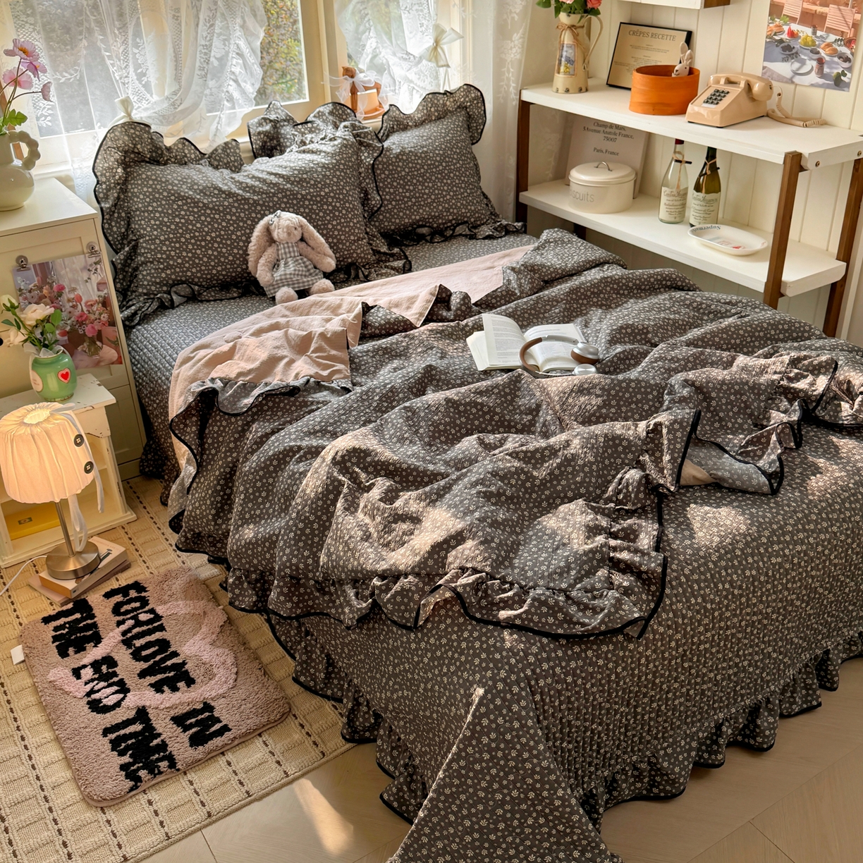 91家纺网 家纺一手货源 找家纺 阿曼达 2026新款印花小碎花花边夏被床盖四件套单夏被单床盖 浅花