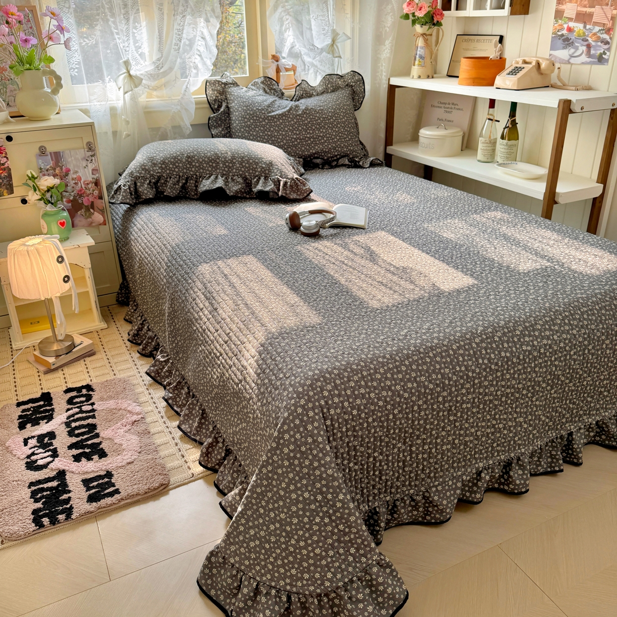 91家纺网 家纺一手货源 找家纺 阿曼达 2026新款印花小碎花花边夏被床盖四件套单夏被单床盖 浅花