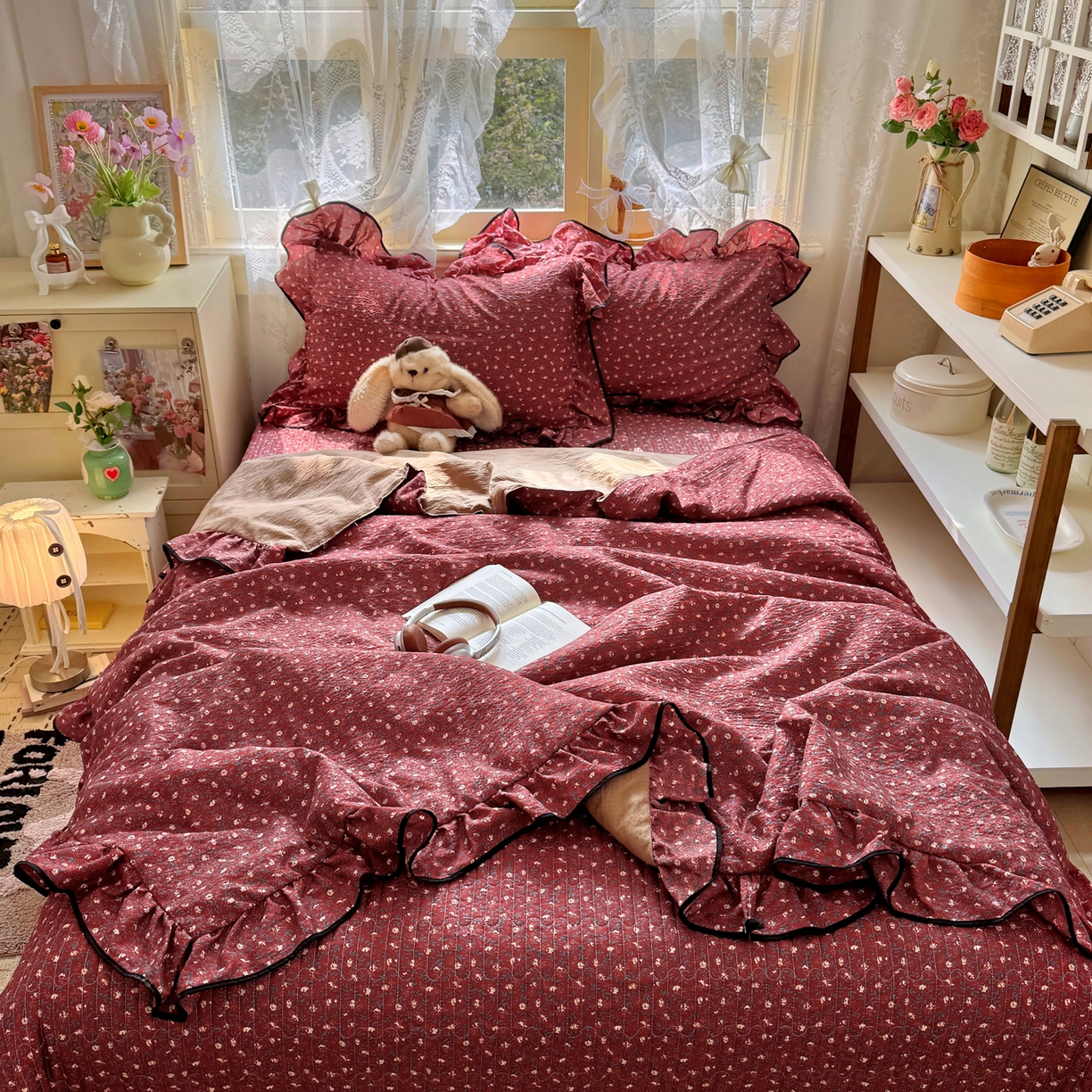 91家纺网 家纺一手货源 找家纺 阿曼达 2026新款印花小碎花花边夏被床盖四件套单夏被单床盖 浆果藤