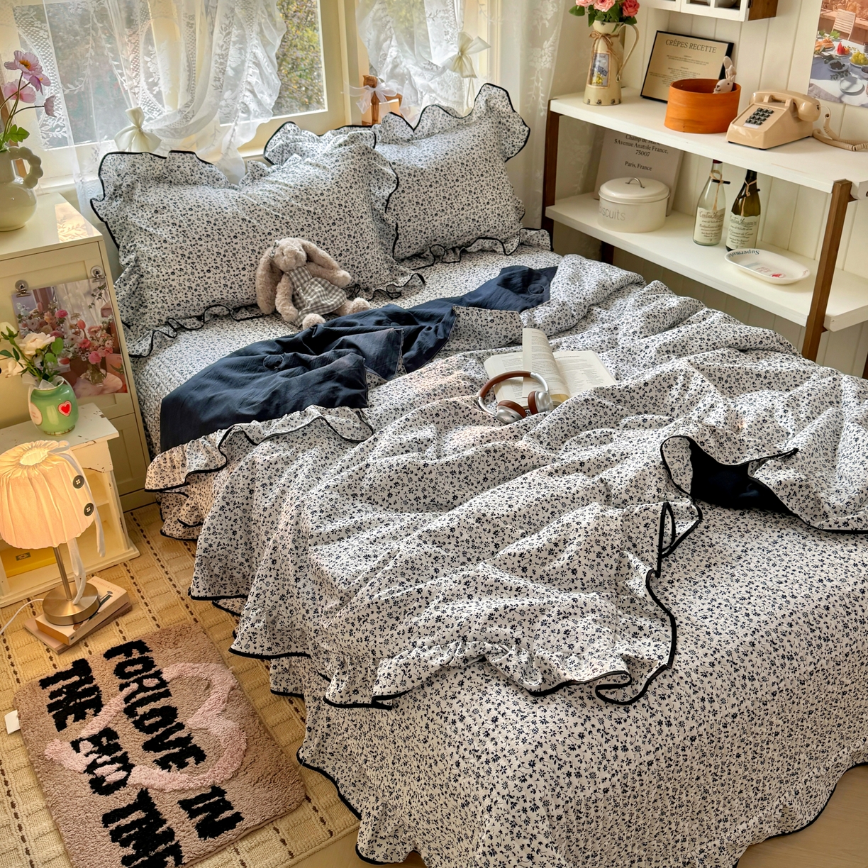 91家纺网 家纺一手货源 找家纺 阿曼达 2026新款印花小碎花花边夏被床盖四件套单夏被单床盖 林间序