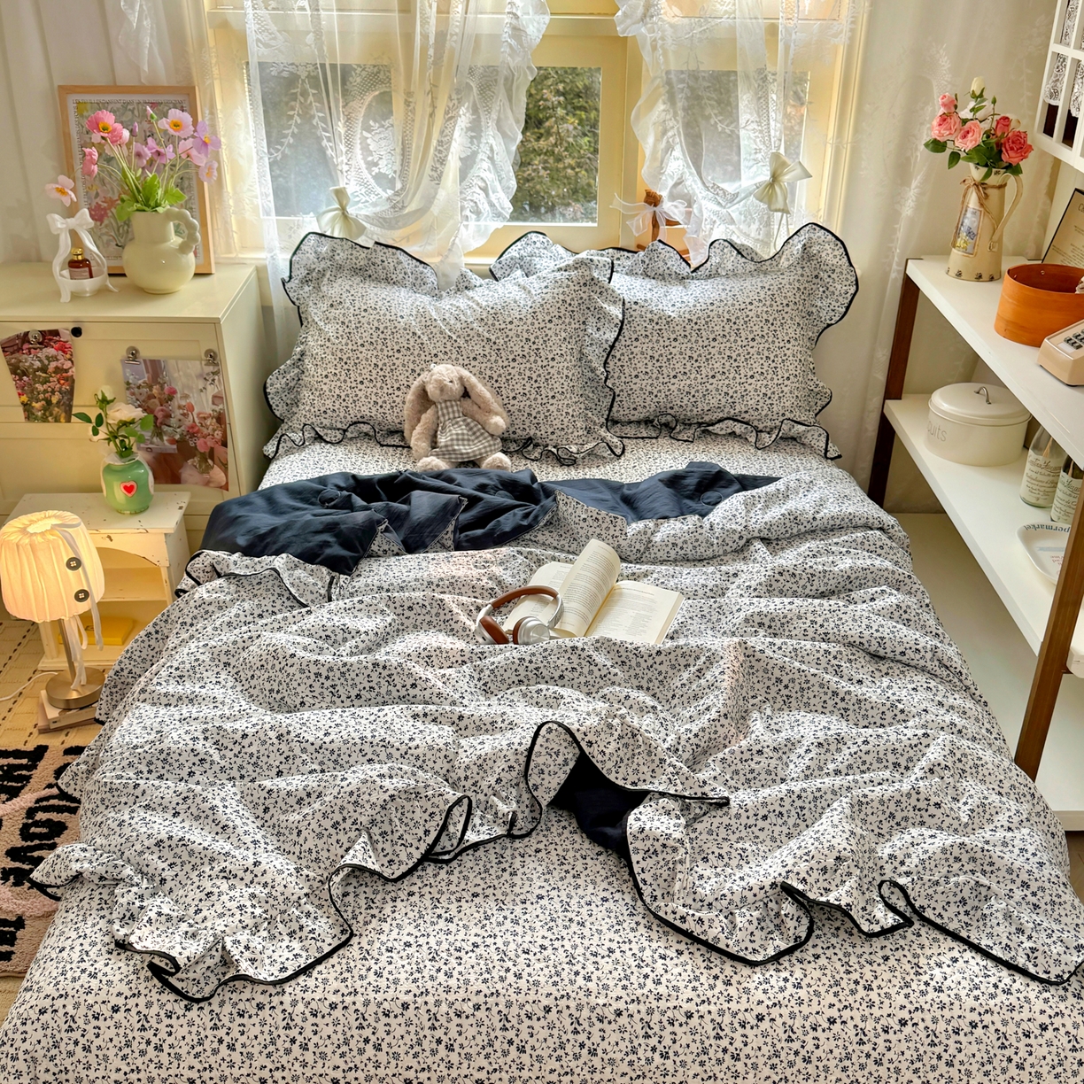 91家纺网 家纺一手货源 找家纺 阿曼达 2026新款印花小碎花花边夏被床盖四件套单夏被单床盖 林间序