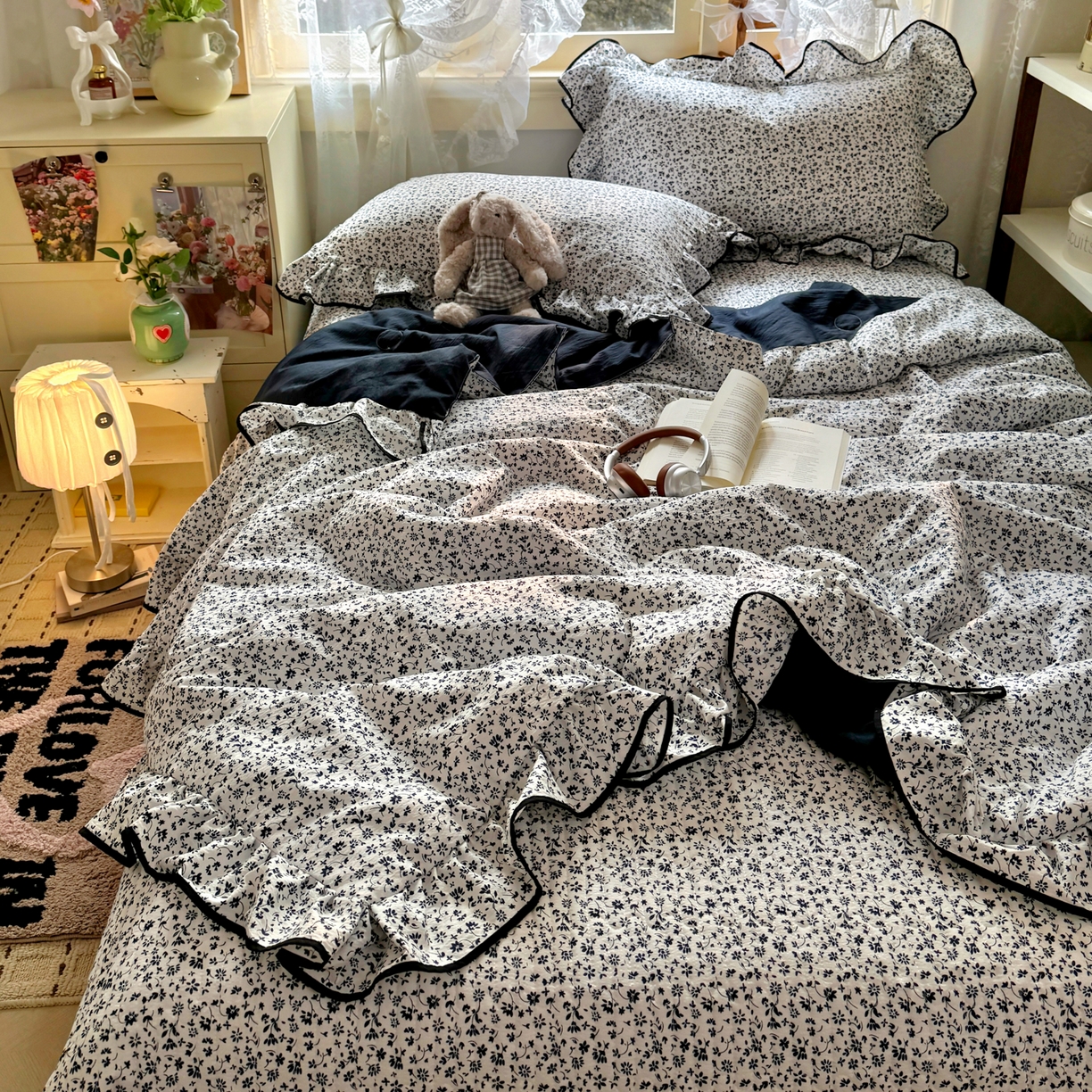 91家纺网 家纺一手货源 找家纺 阿曼达 2026新款印花小碎花花边夏被床盖四件套单夏被单床盖 林间序