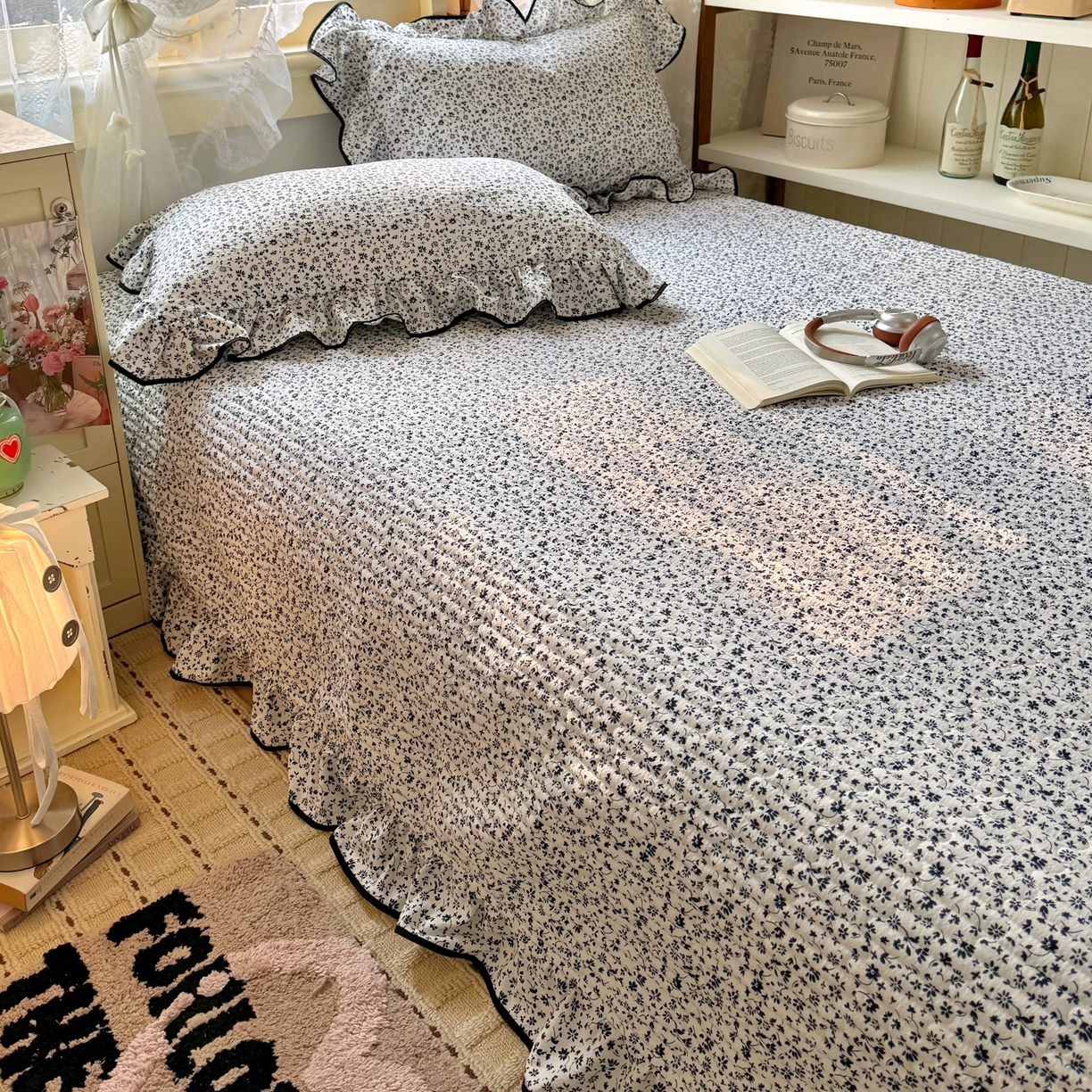 91家纺网 家纺一手货源 找家纺 阿曼达 2026新款印花小碎花花边夏被床盖四件套单夏被单床盖 林间序