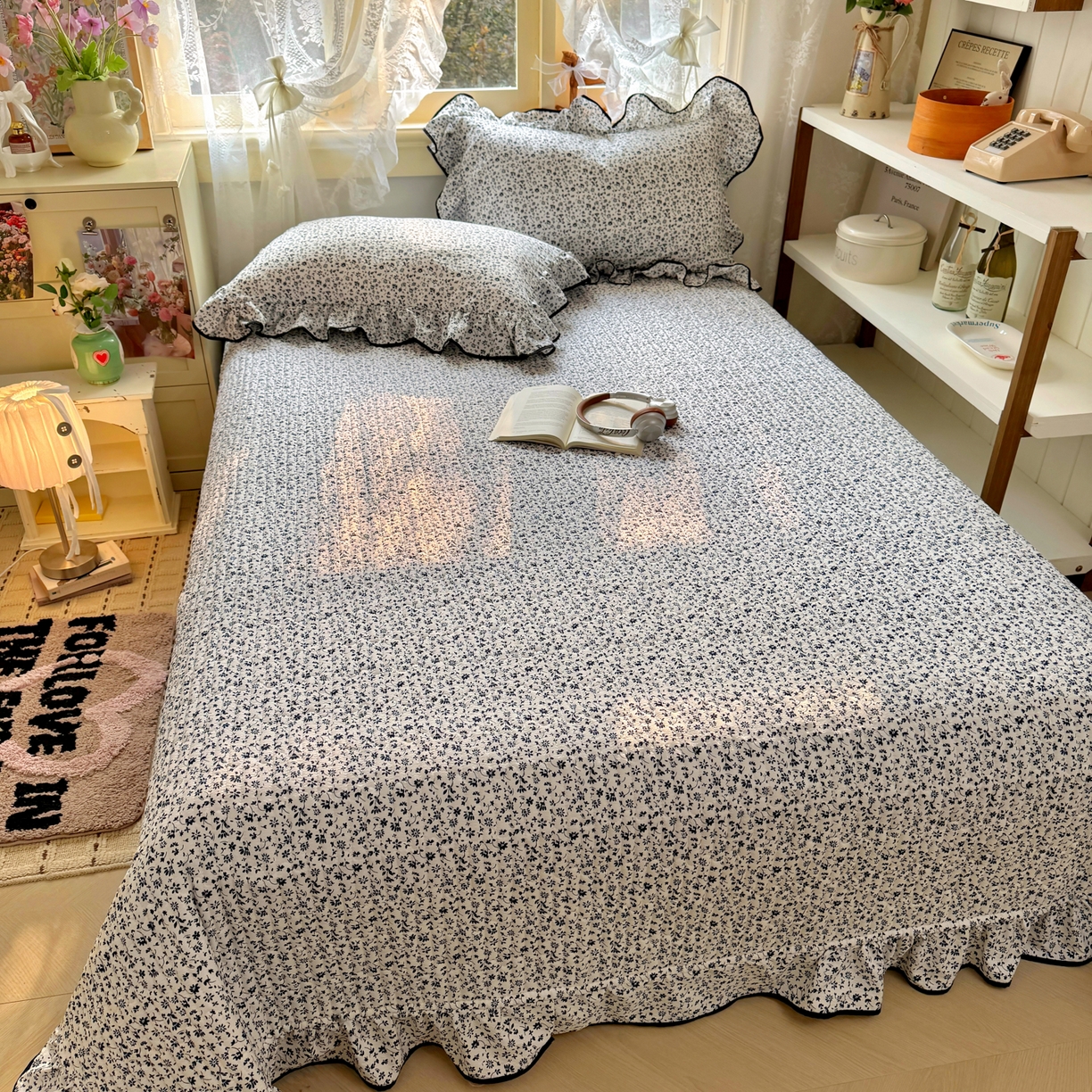 91家纺网 家纺一手货源 找家纺 阿曼达 2026新款印花小碎花花边夏被床盖四件套单夏被单床盖 林间序