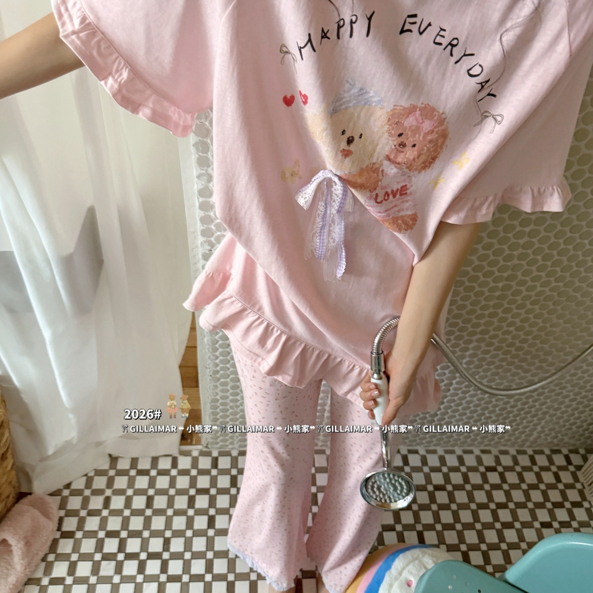 91家纺网 家纺一手货源 找家纺 妍景家居生活馆 2026新款莱赛尔冰丝棉小熊家-长款小狗家居服 长款小狗-粉色