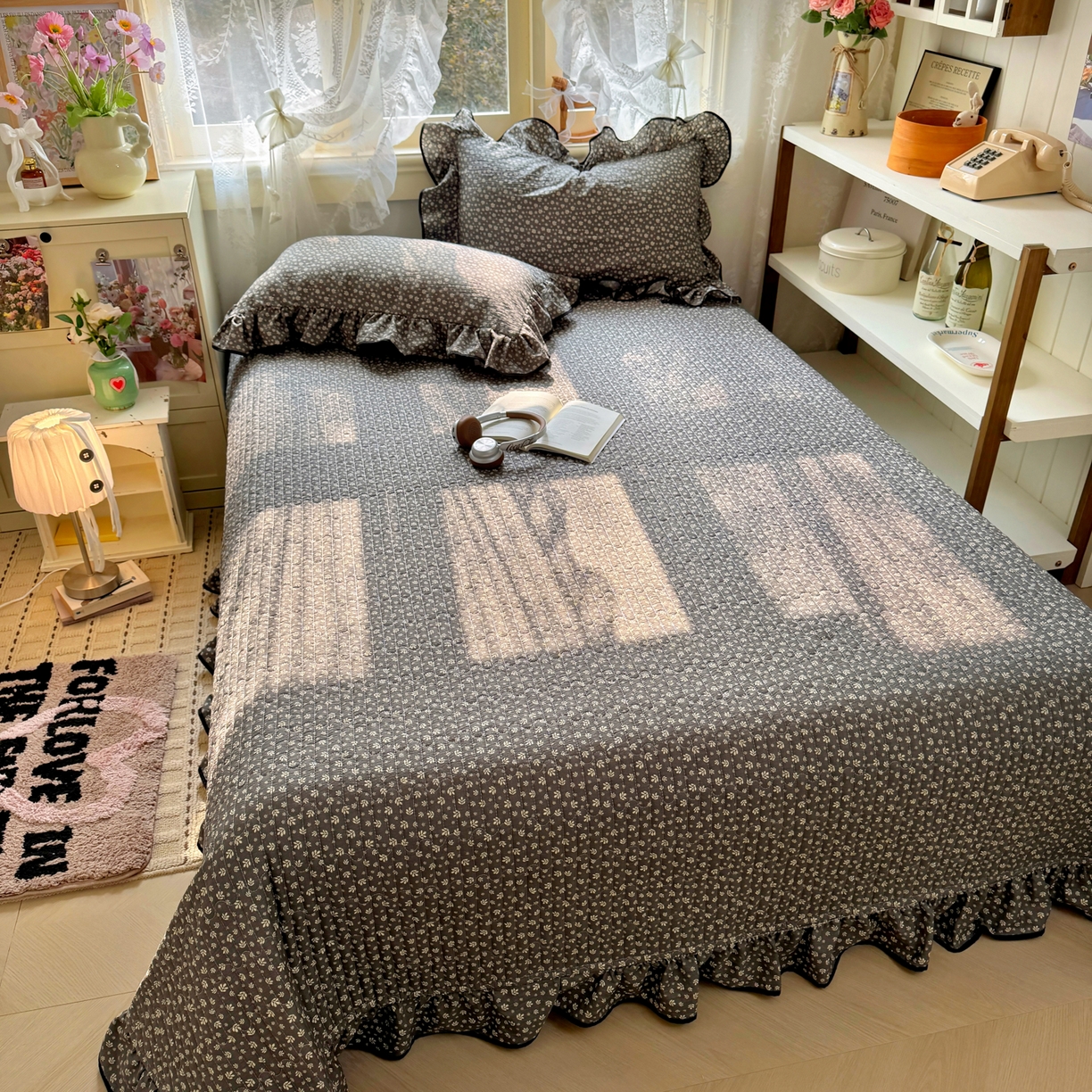 91家纺网 家纺一手货源 找家纺 阿曼达 2026新款印花小碎花花边夏被床盖四件套单夏被单床盖 浅花